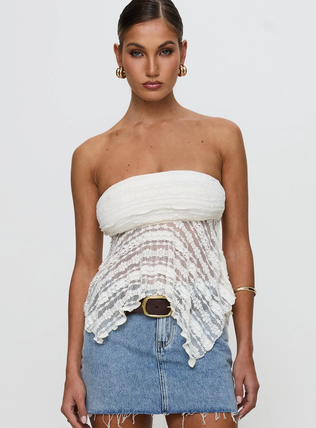 You Were Right Strapless Textured Top Cream