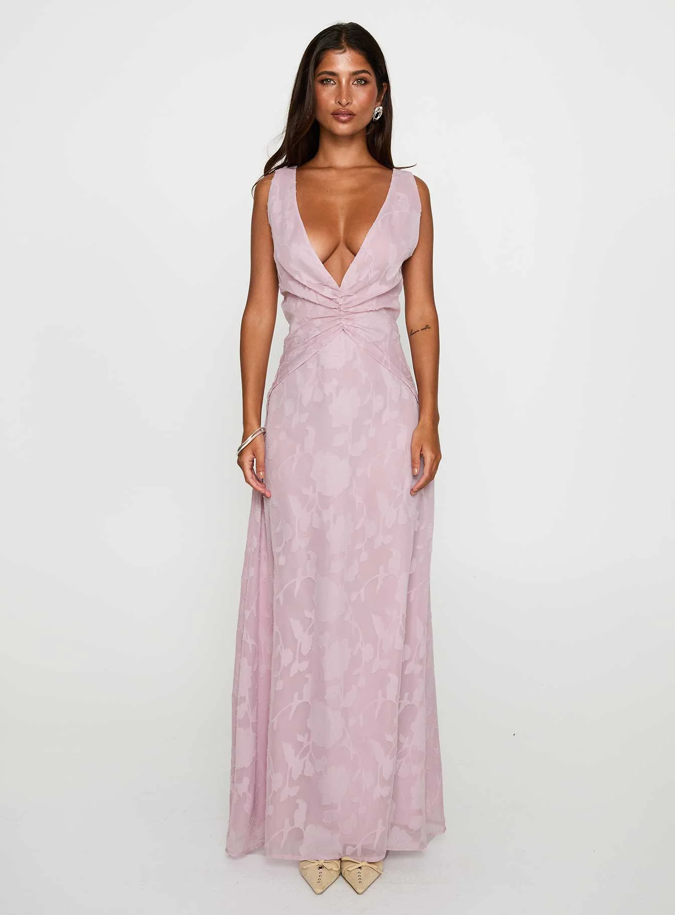 Frederica Plunge Burnout Maxi Dress Mauve