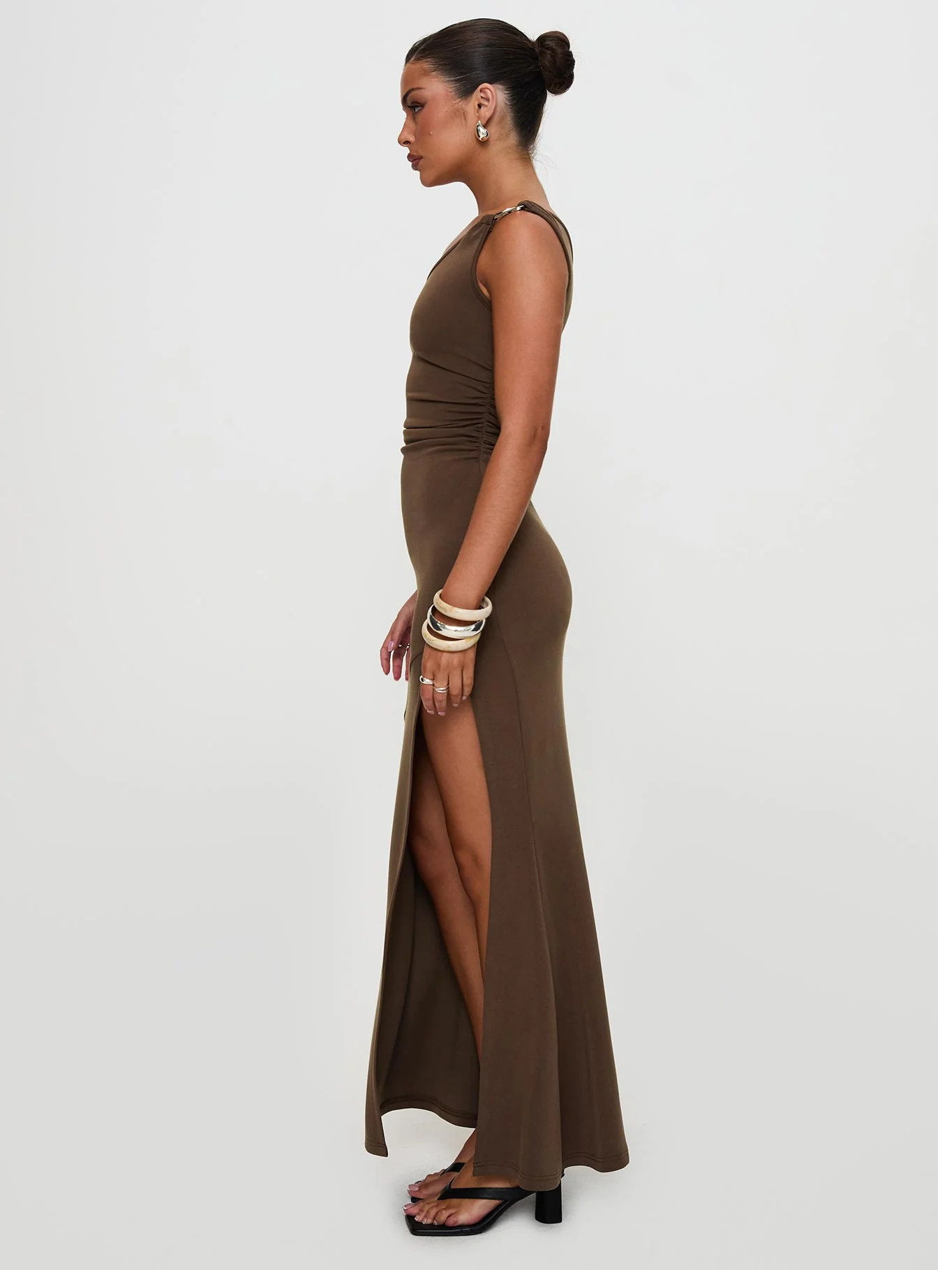 Rios One Shoulder Maxi Dress Brown