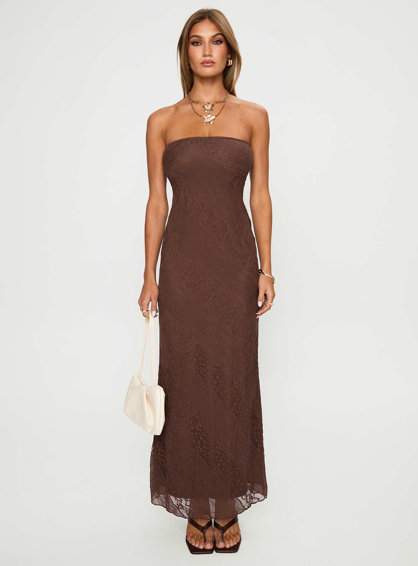 Majorca Strapless Lace Maxi Dress Chocolate