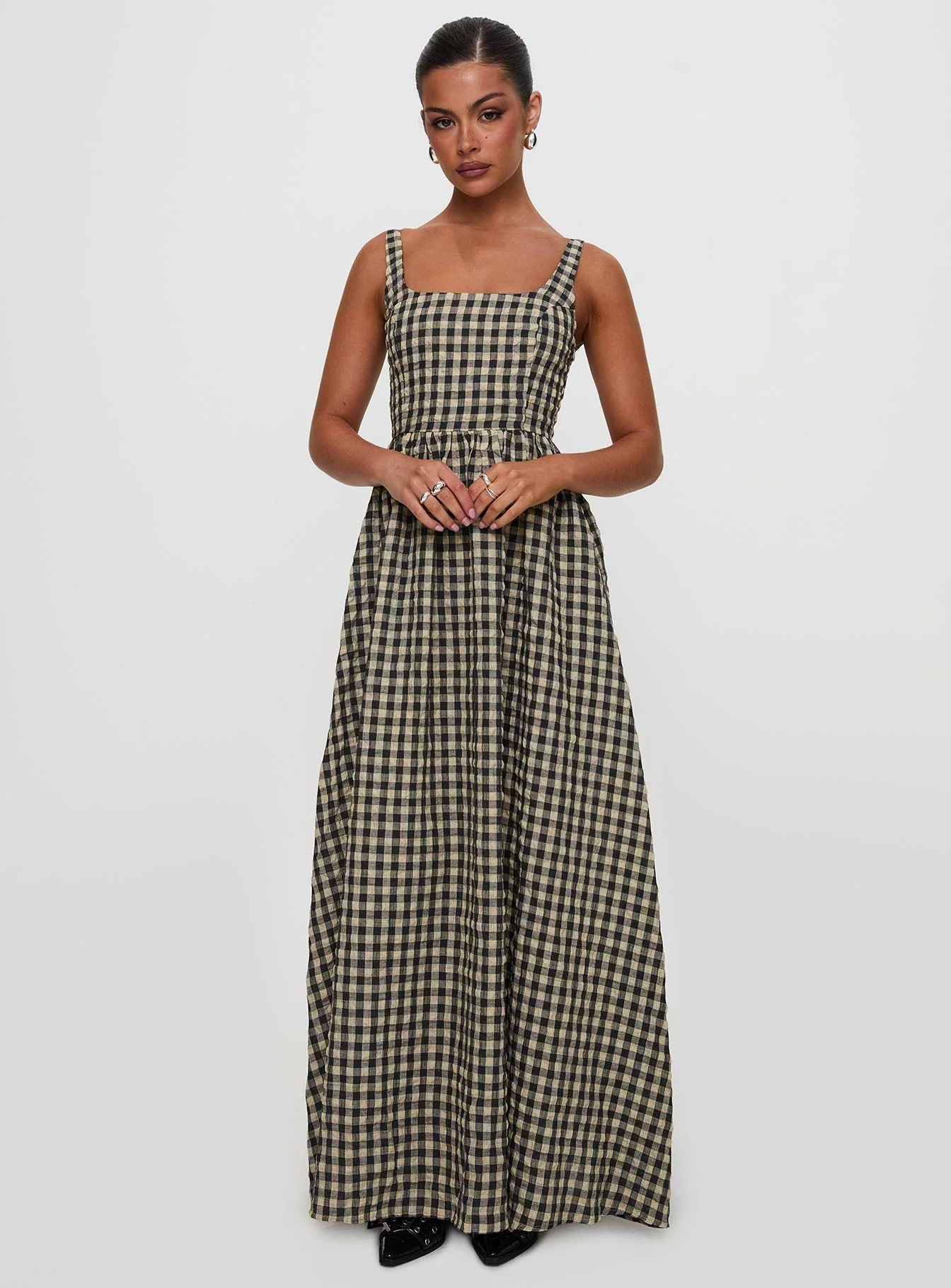 Cartmel Check Maxi Dress Black / Cream Petite