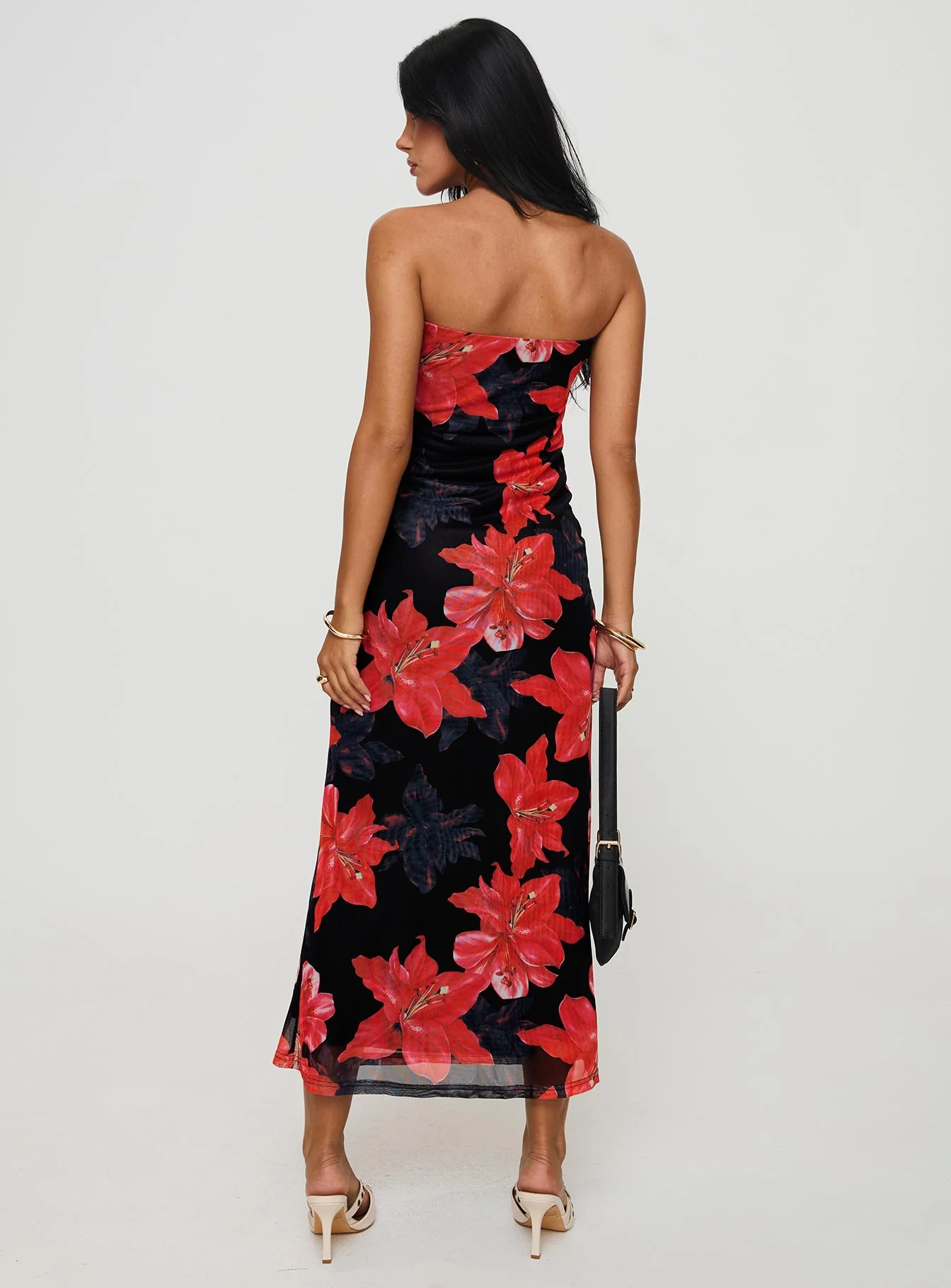 Celik Strapless Maxi Dress Black / Floral