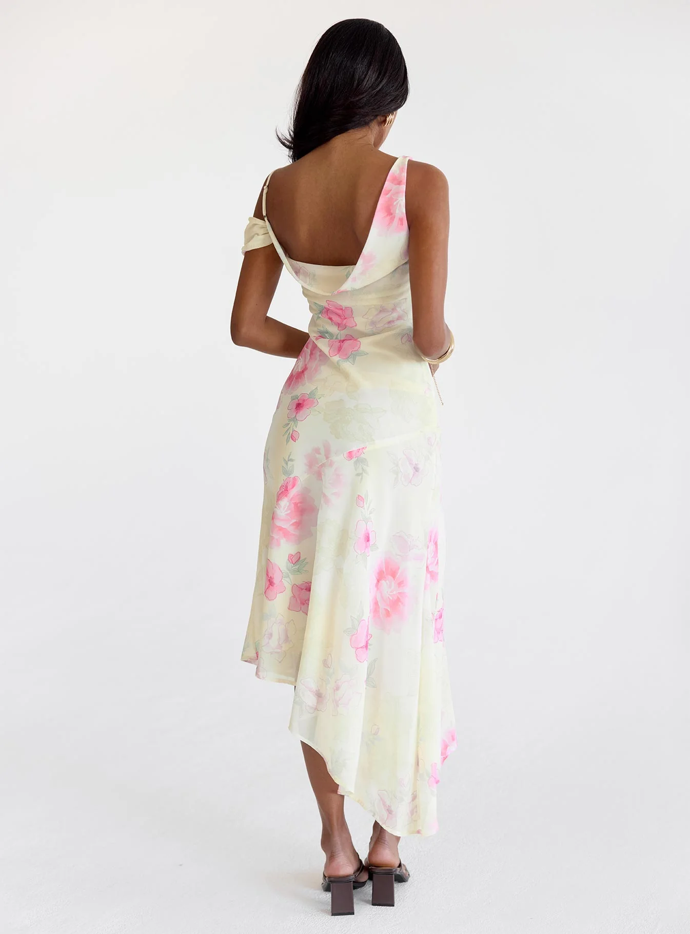 Somebody Like Me Asymmetrical Midi Dress Pink Floral