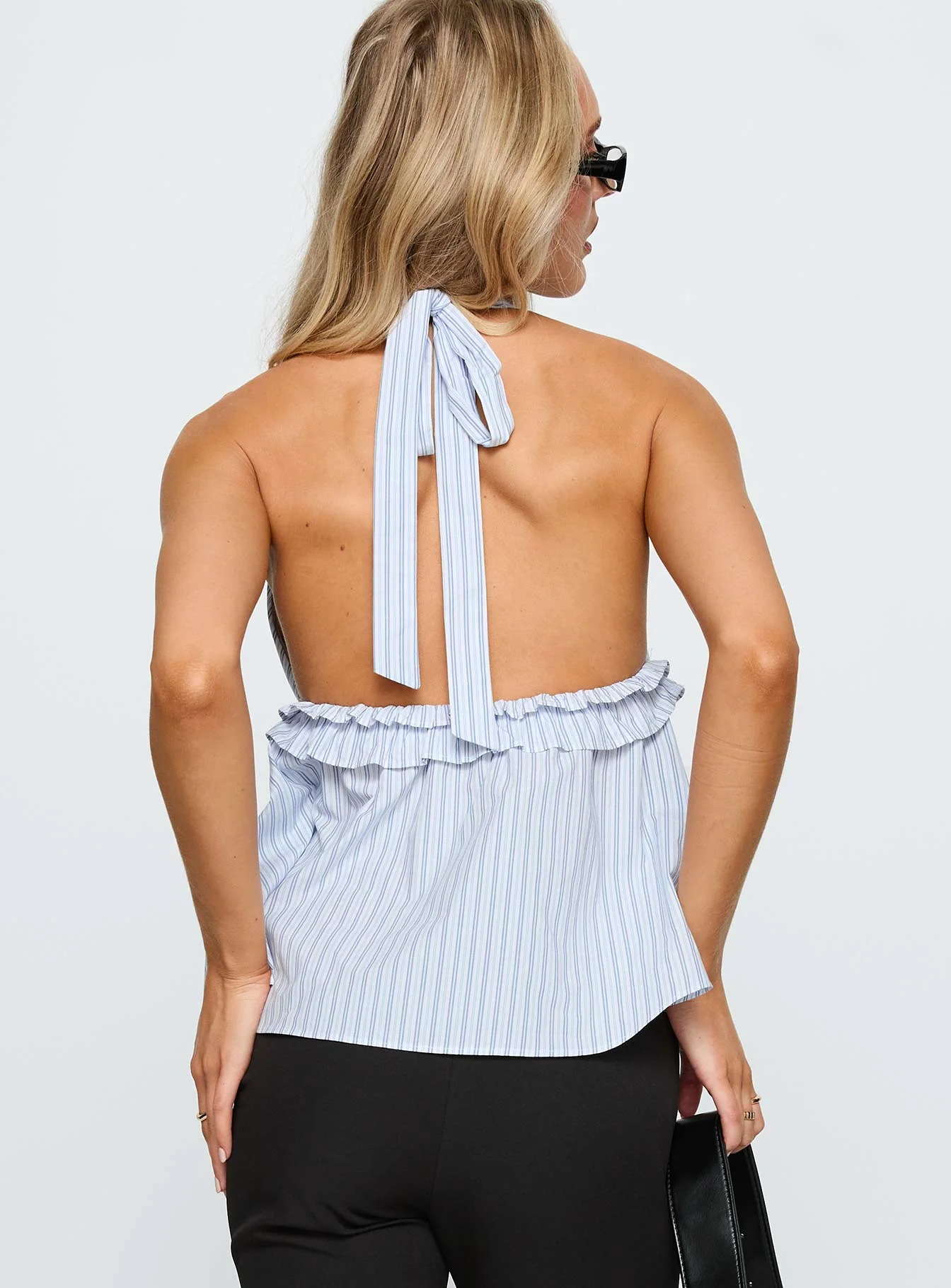 Nautique Halter Ruched Top Blue Stripe