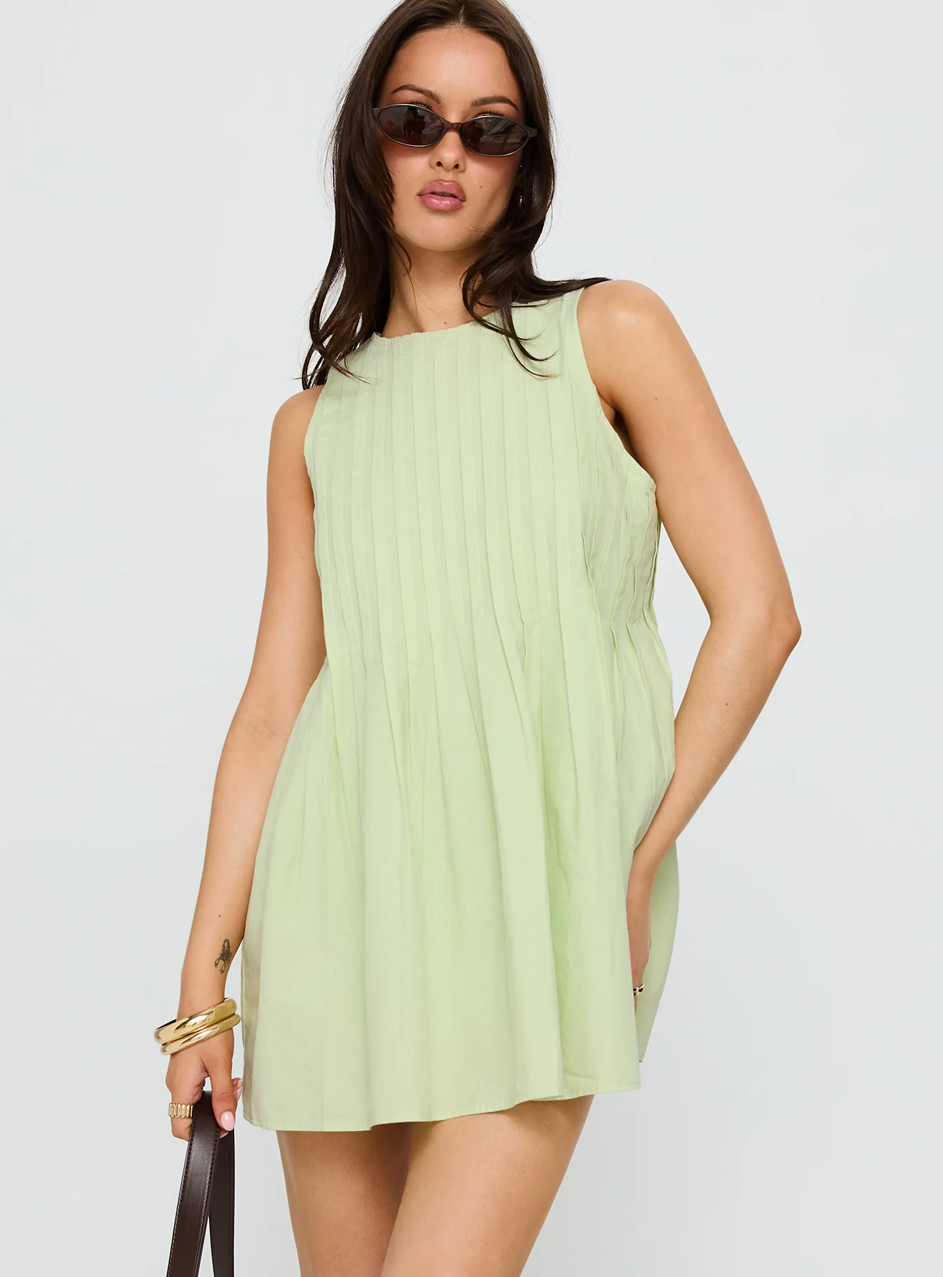 Dreamboat Pleated Mini Dress Matcha