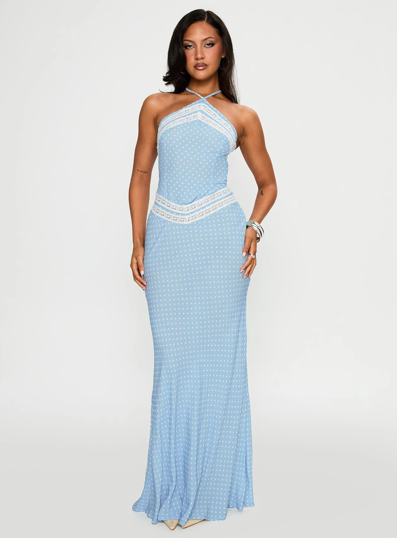Wild Joy Halter Maxi Dress Blue Polka