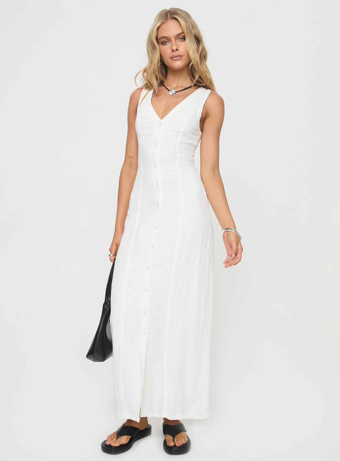 Summer Season Linen Blend Maxi Dress White Petite