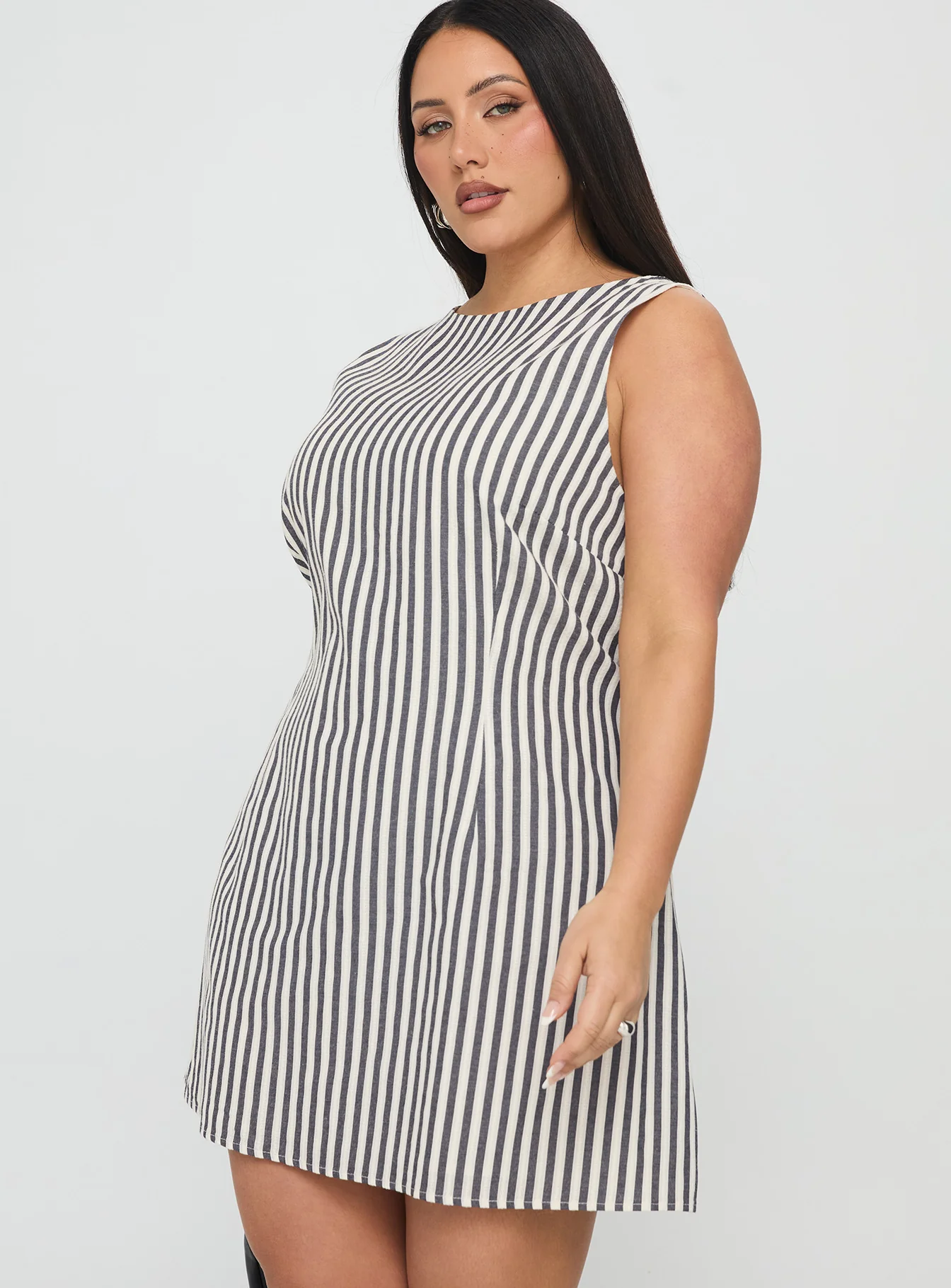 Alfalfa Shift Mini Dress Grey Stripe Curve