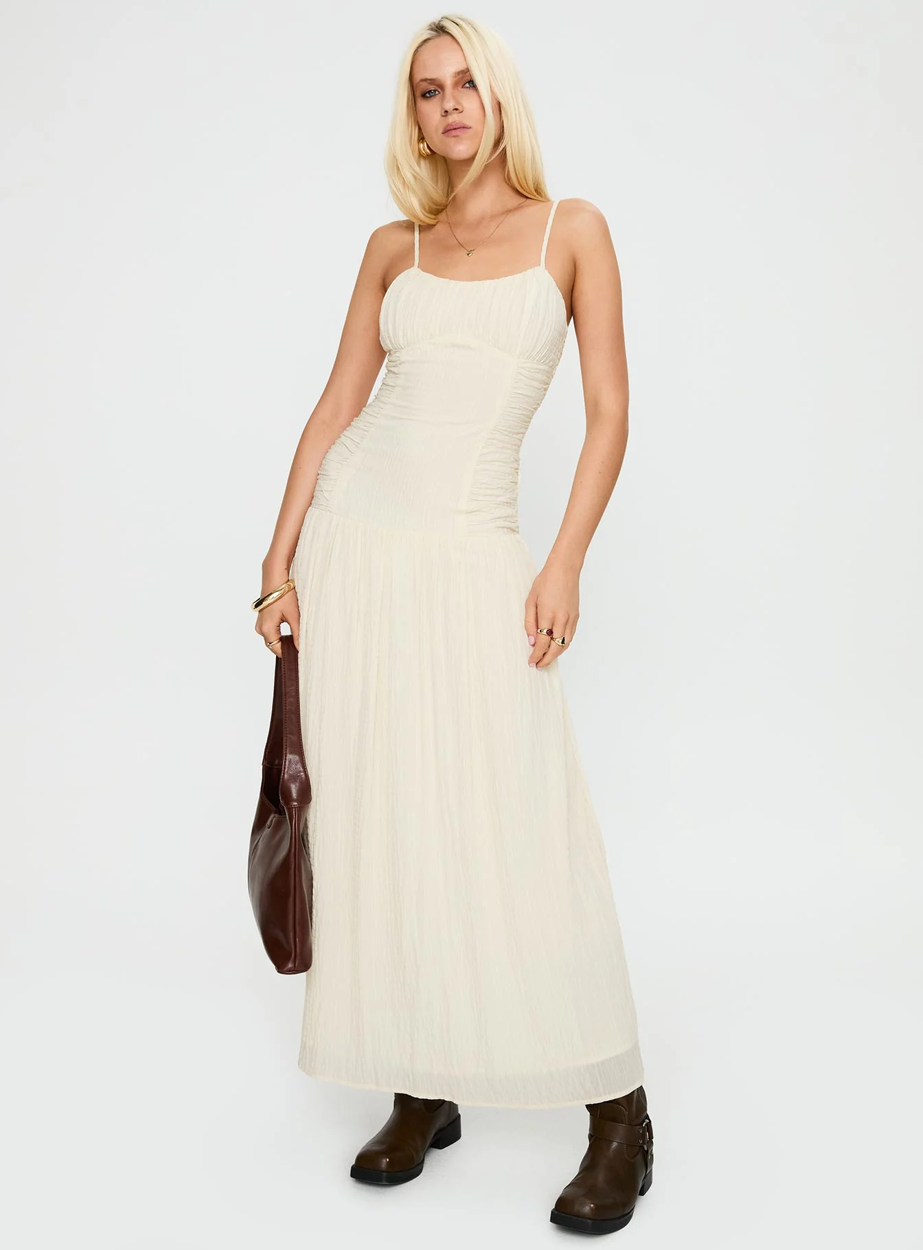 Quinley Shirred Maxi Dress Cream
