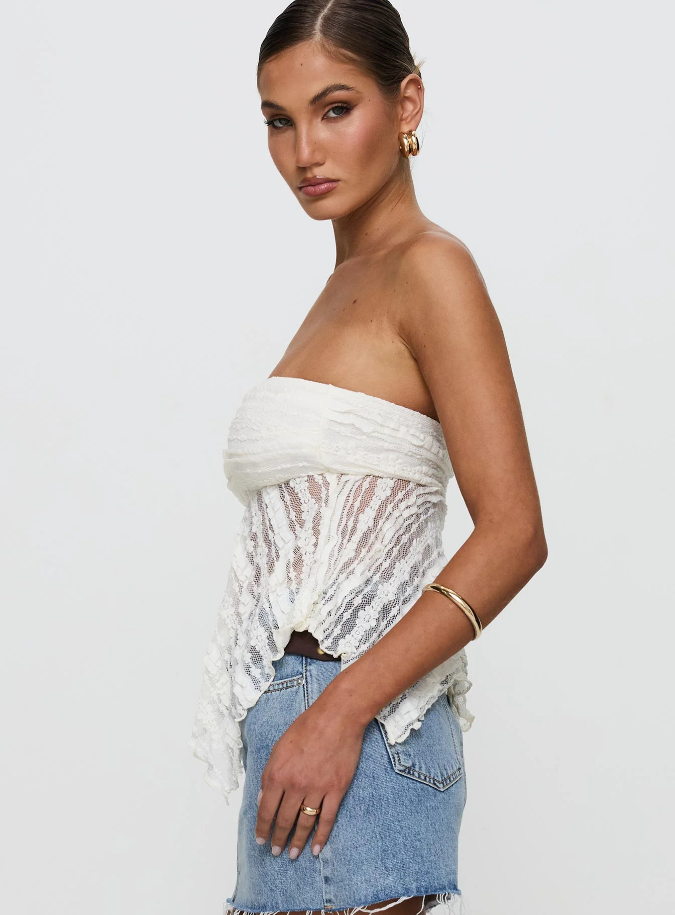 You Were Right Strapless Textured Top Cream