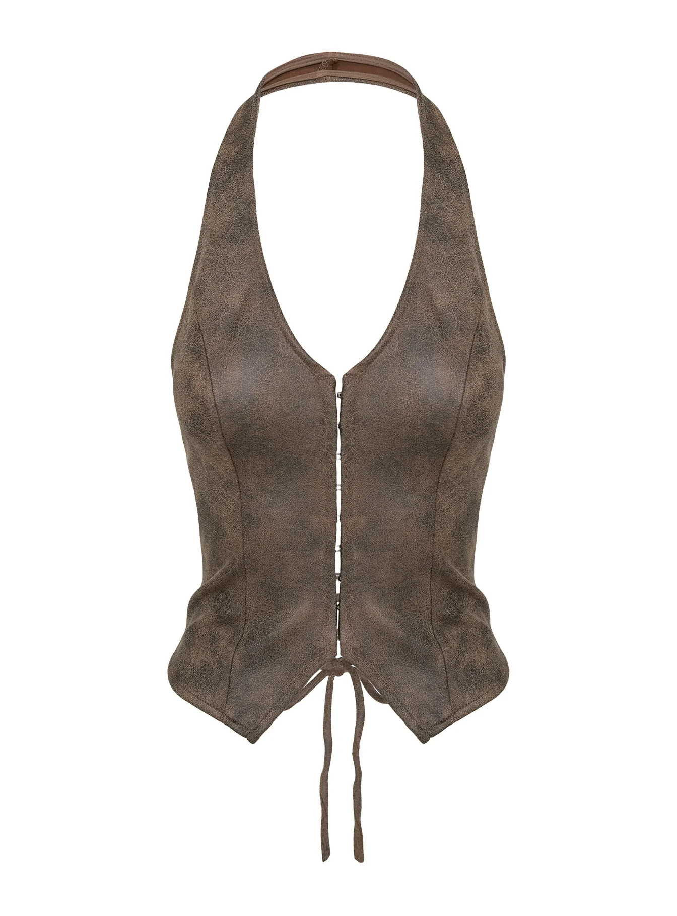 Running Away Faux Leather Halter Top Brown