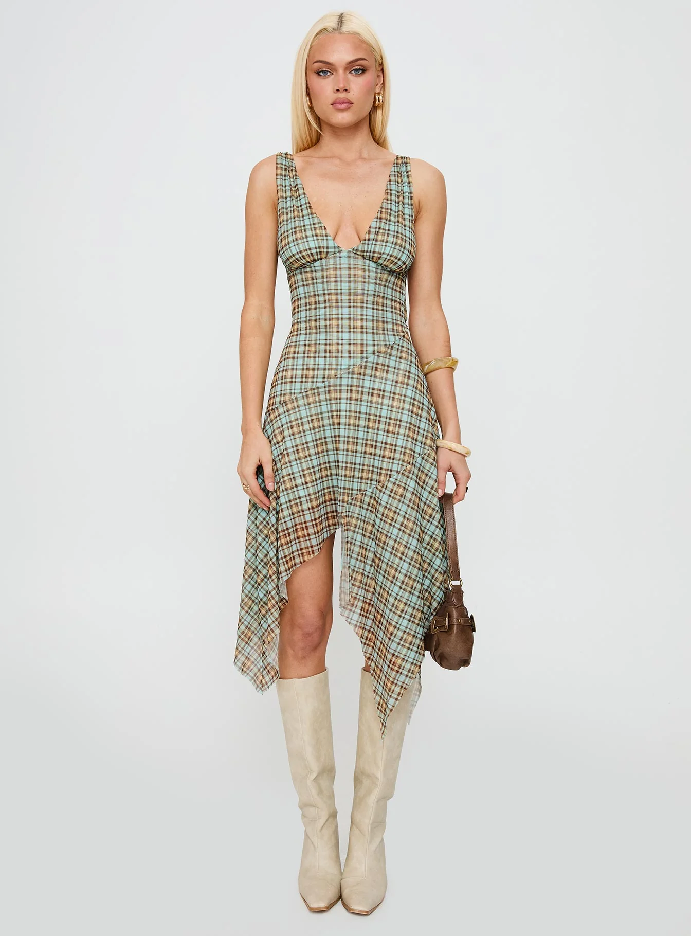 Blaize Asymmetrical Midi Dress Multi Check