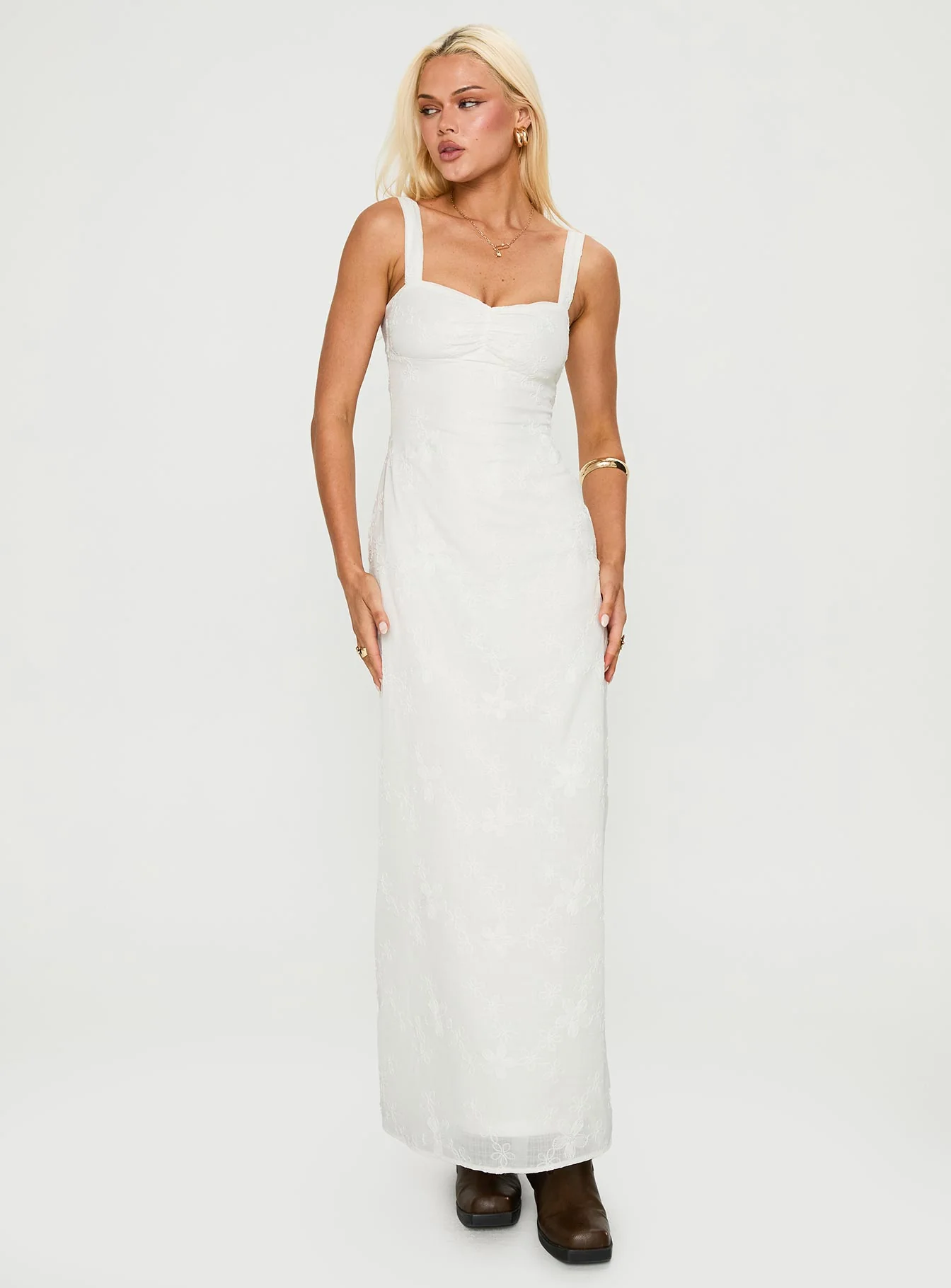 Maisone Broderie Maxi Dress White