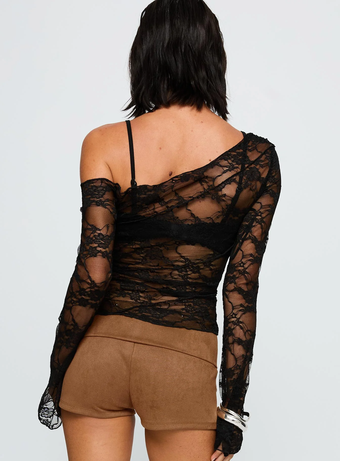 How Ironic One Shoulder Lace Top Black