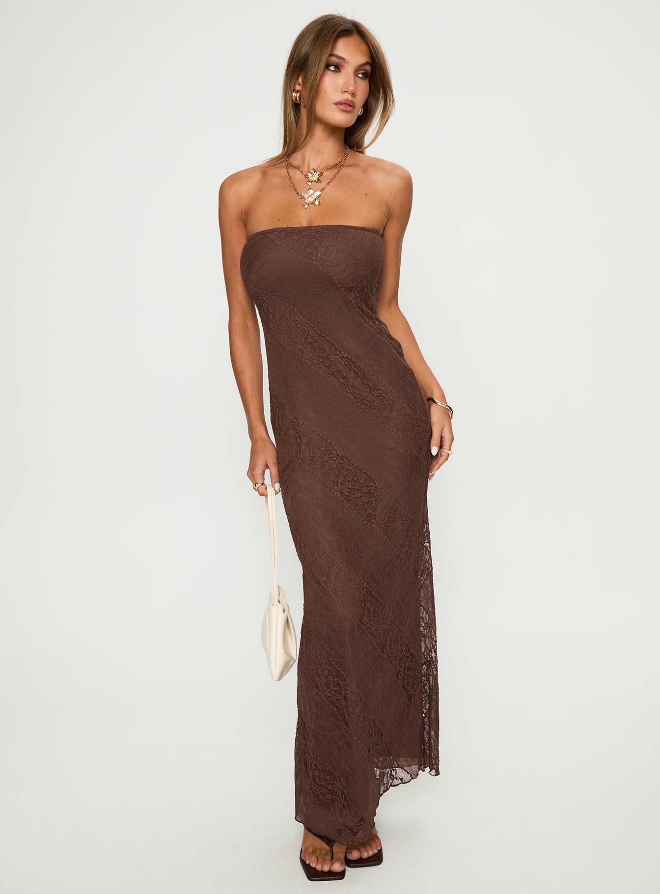 Majorca Strapless Lace Maxi Dress Chocolate