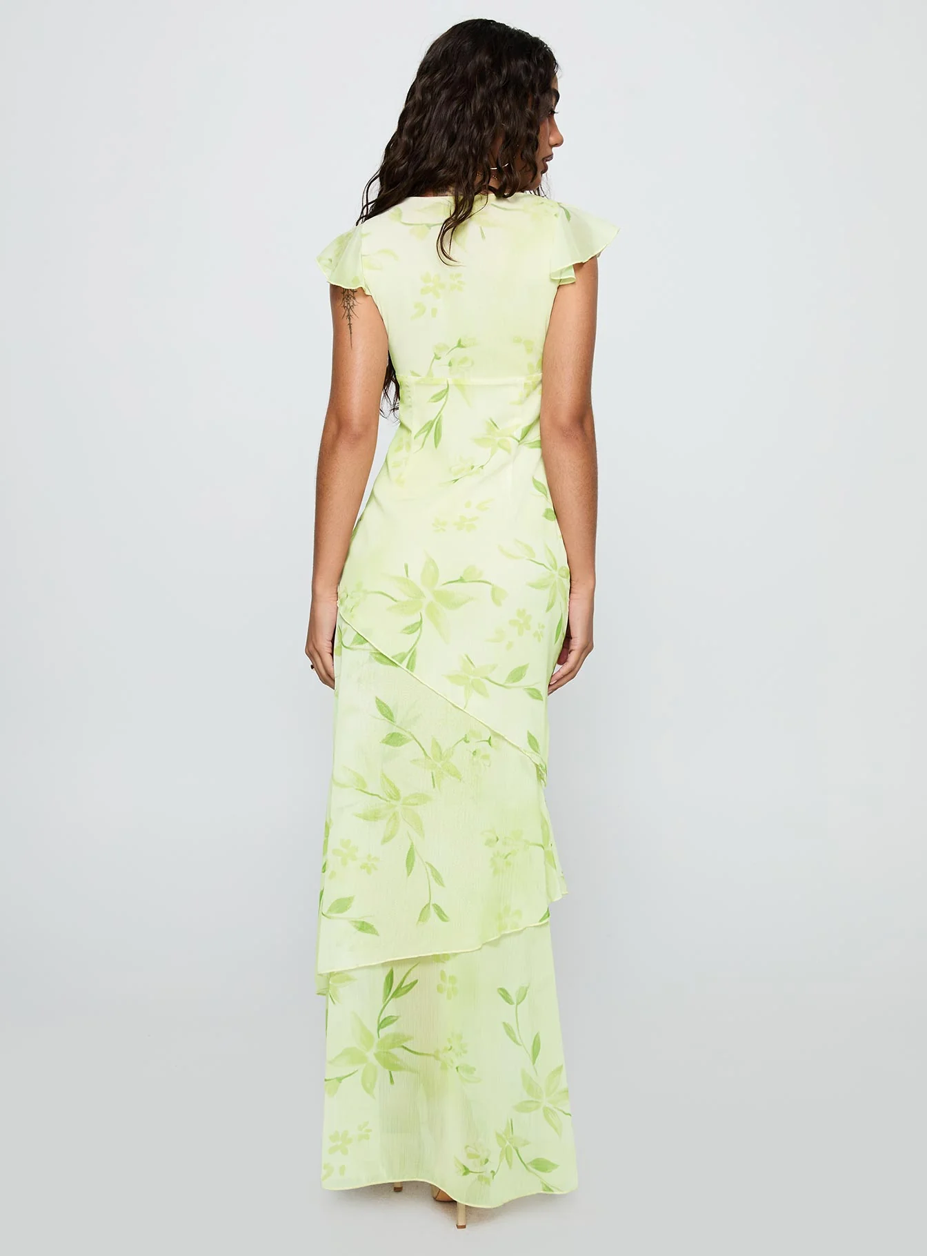 Been Away Frill Maxi Dress Green Multi