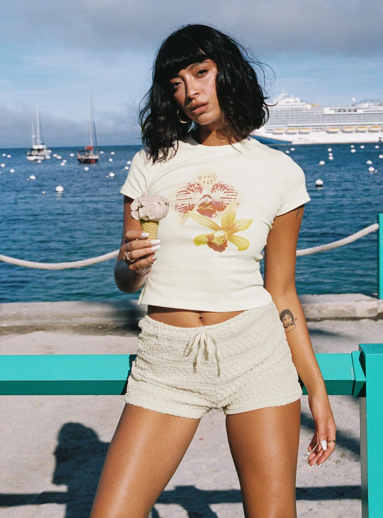 Blooming Orchids Graphic Top Cream