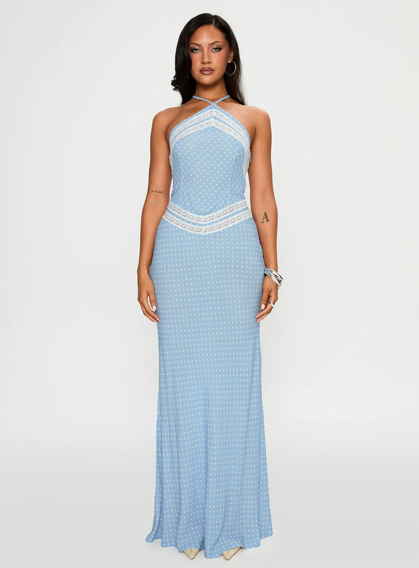 Wild Joy Halter Maxi Dress Blue Polka