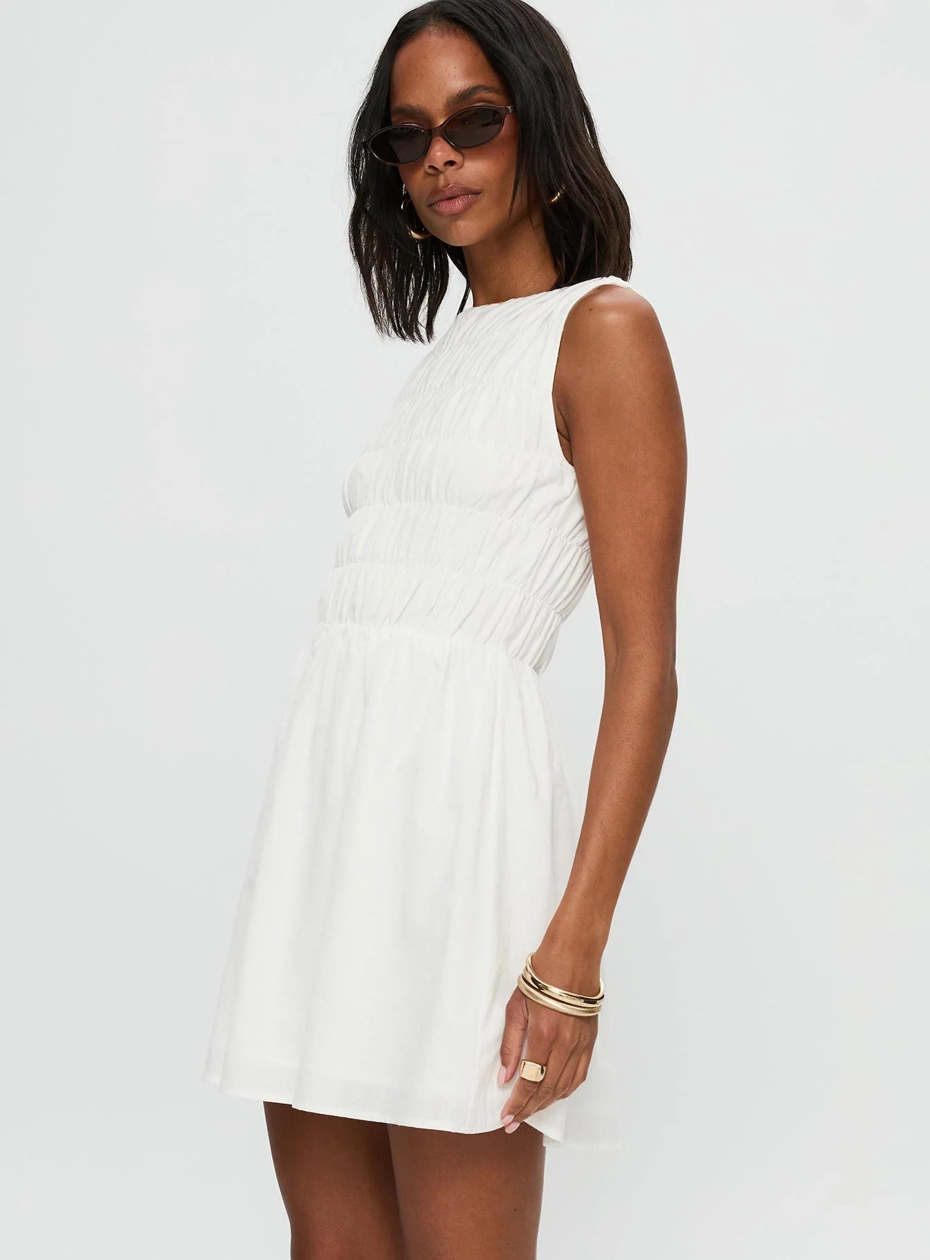 Melona Shirred Mini Dress White