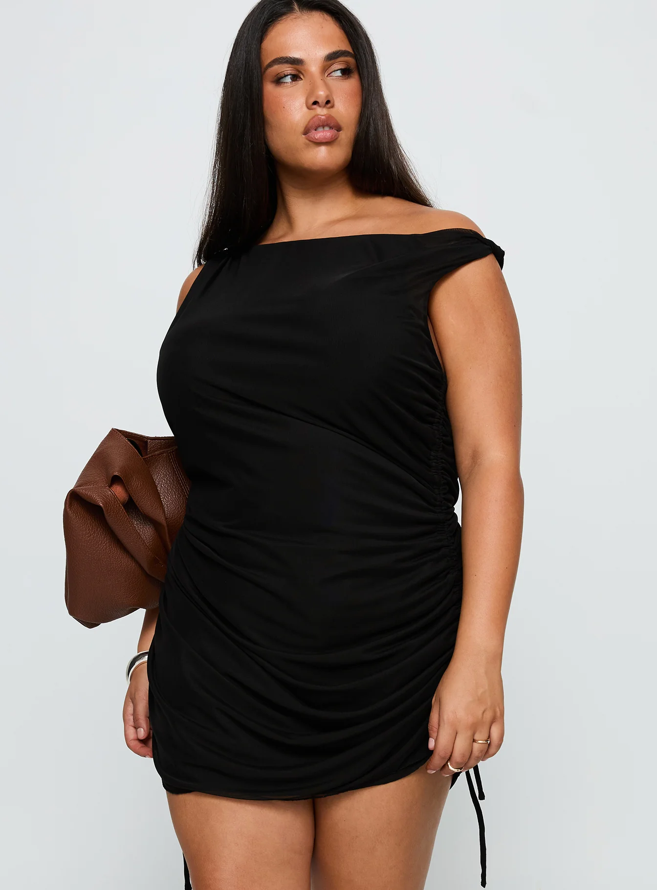 Bella Luna Ruched Mini Dress Black Curve