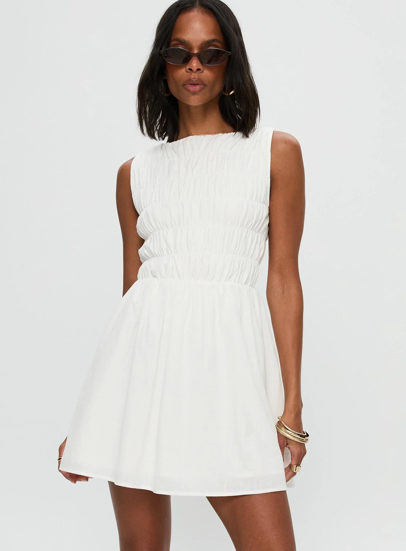 Melona Shirred Mini Dress White