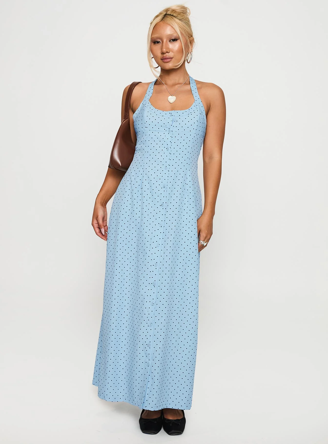 Mallorie Halter Maxi Dress Blue / Black Polka