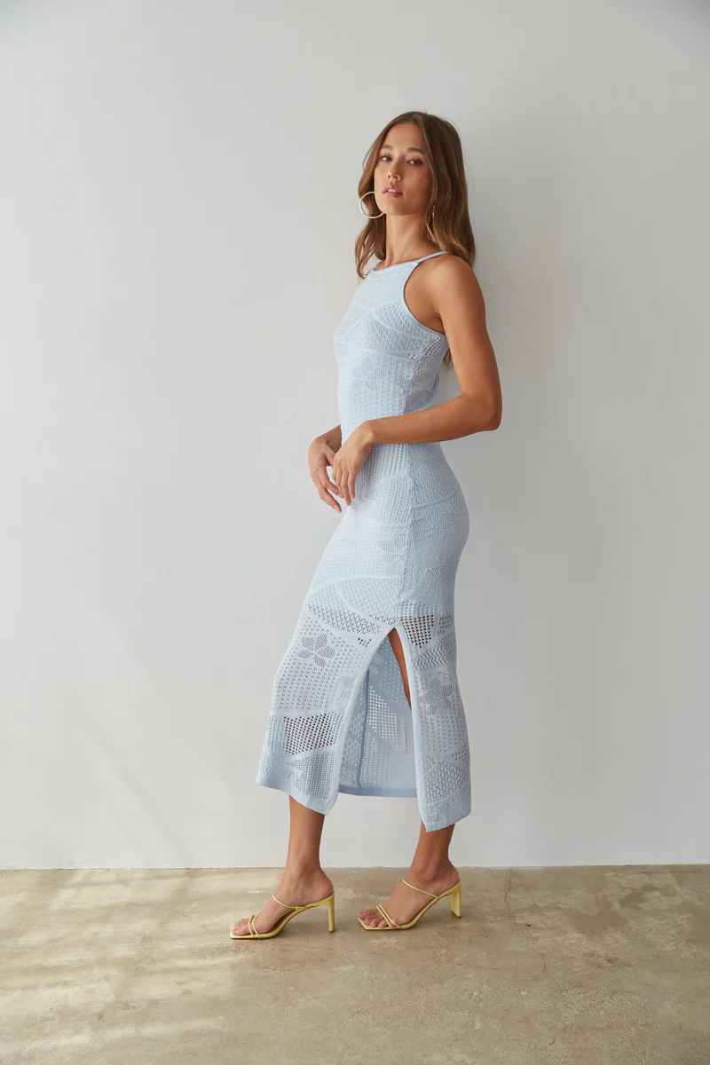 Keilani High Neck Open Knit Midi Dress