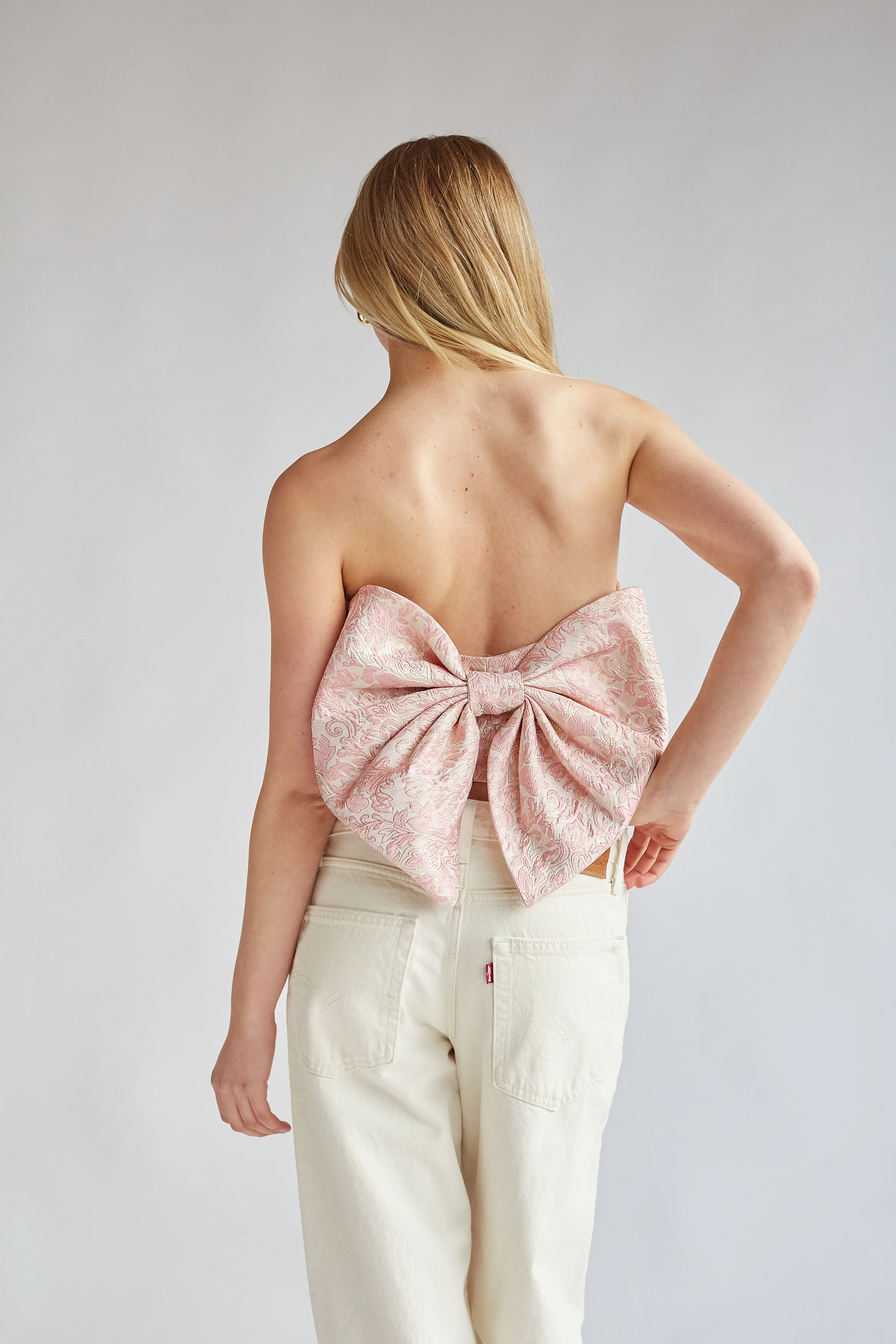 Sabrina Strapless Jacquard Bow Top