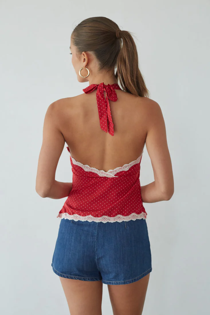 Leni Polka Dot Lace Halter Top