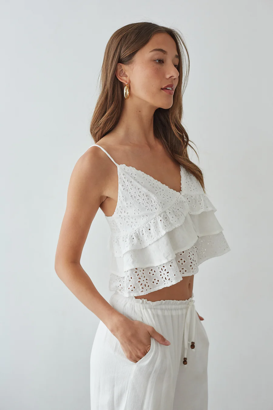 Margaret Ditsy Eyelet Tiered Ruffle Top