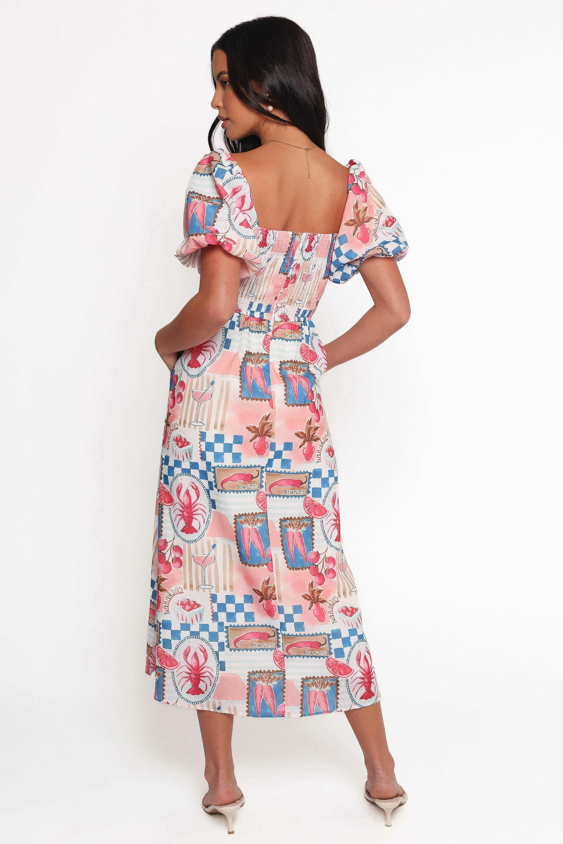 Clo Puff Sleeve Midi Dress - Pink Blue
