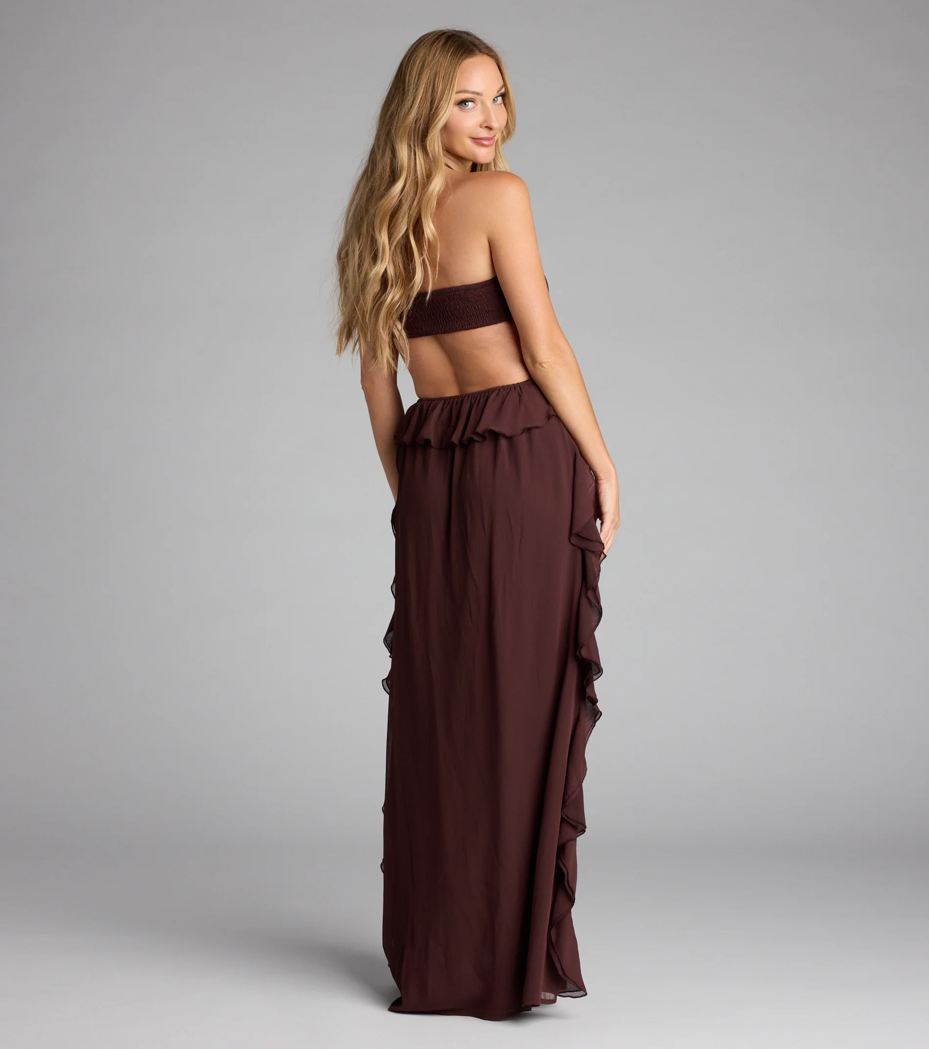 Ruffle and Ready Chiffon Halter Maxi Dress