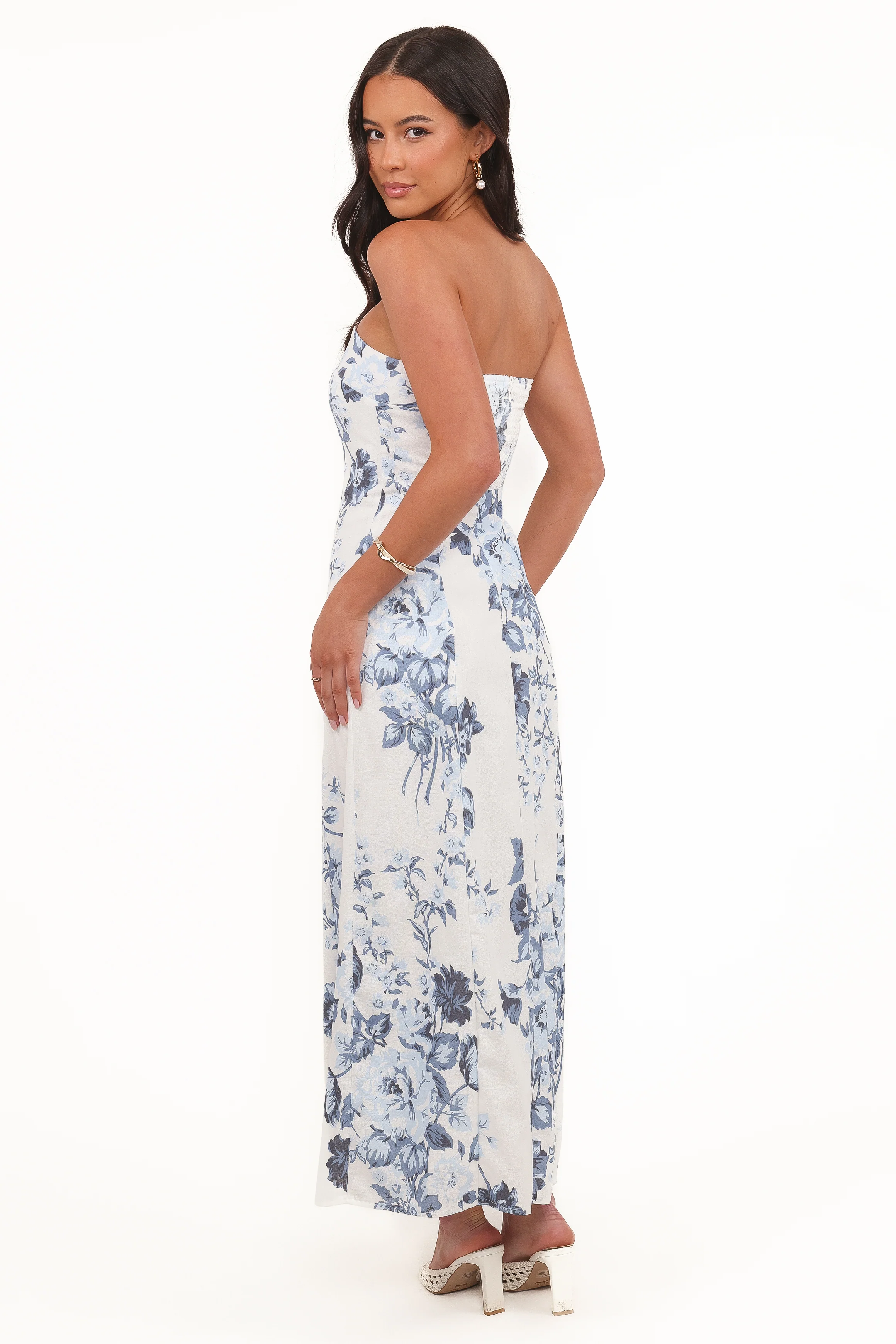 Tamira Strapless Midi Dress - Blue Floral