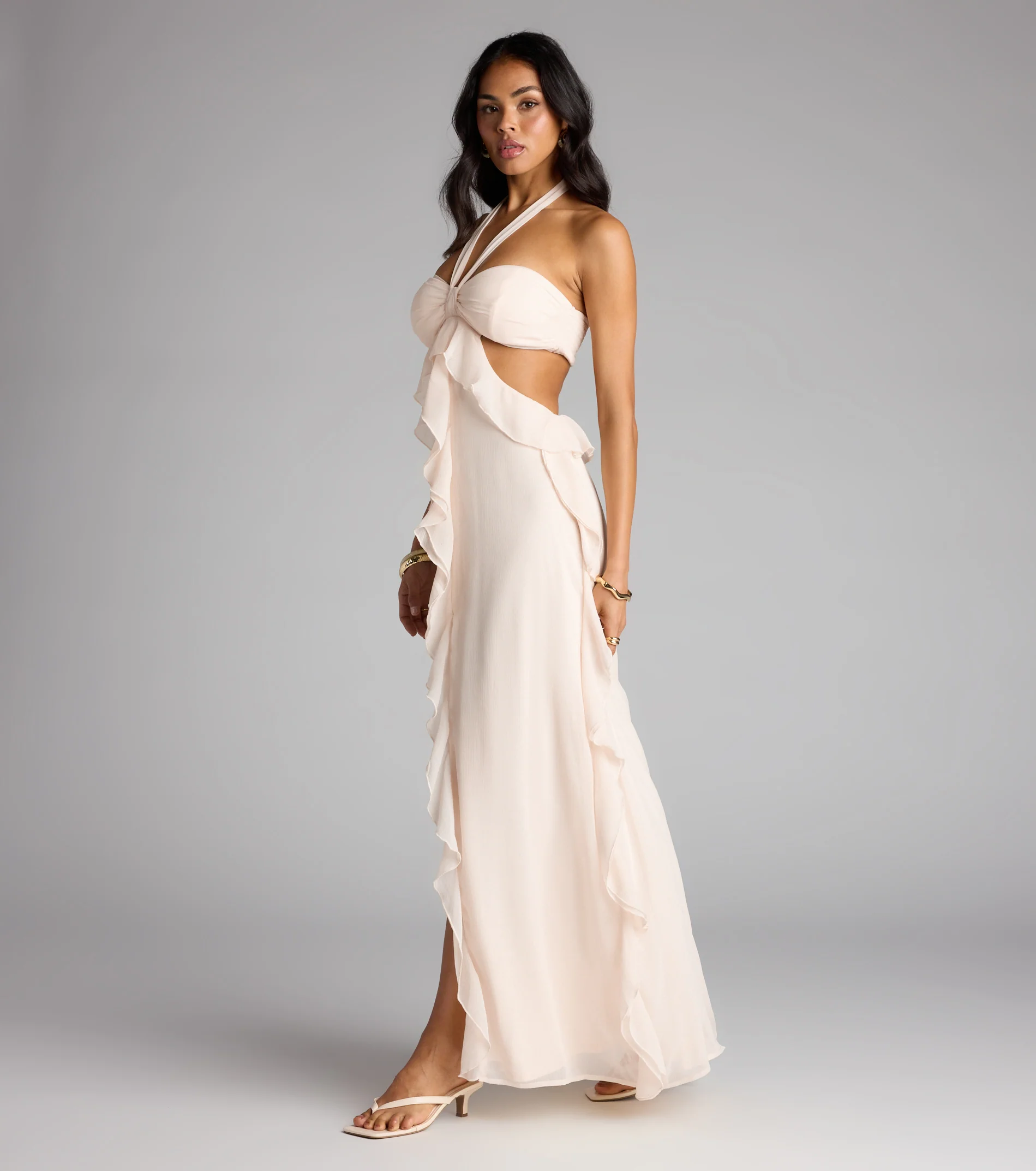 Ruffle and Ready Chiffon Halter Maxi Dress