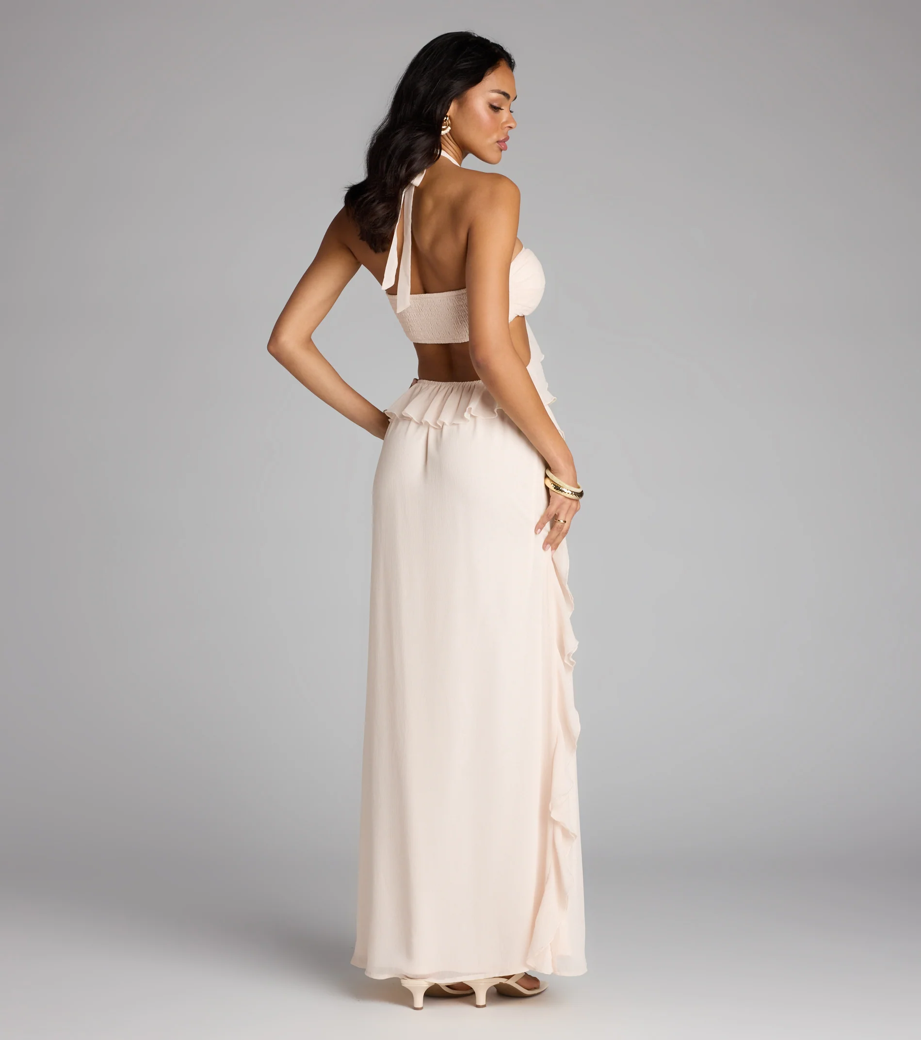 Ruffle and Ready Chiffon Halter Maxi Dress
