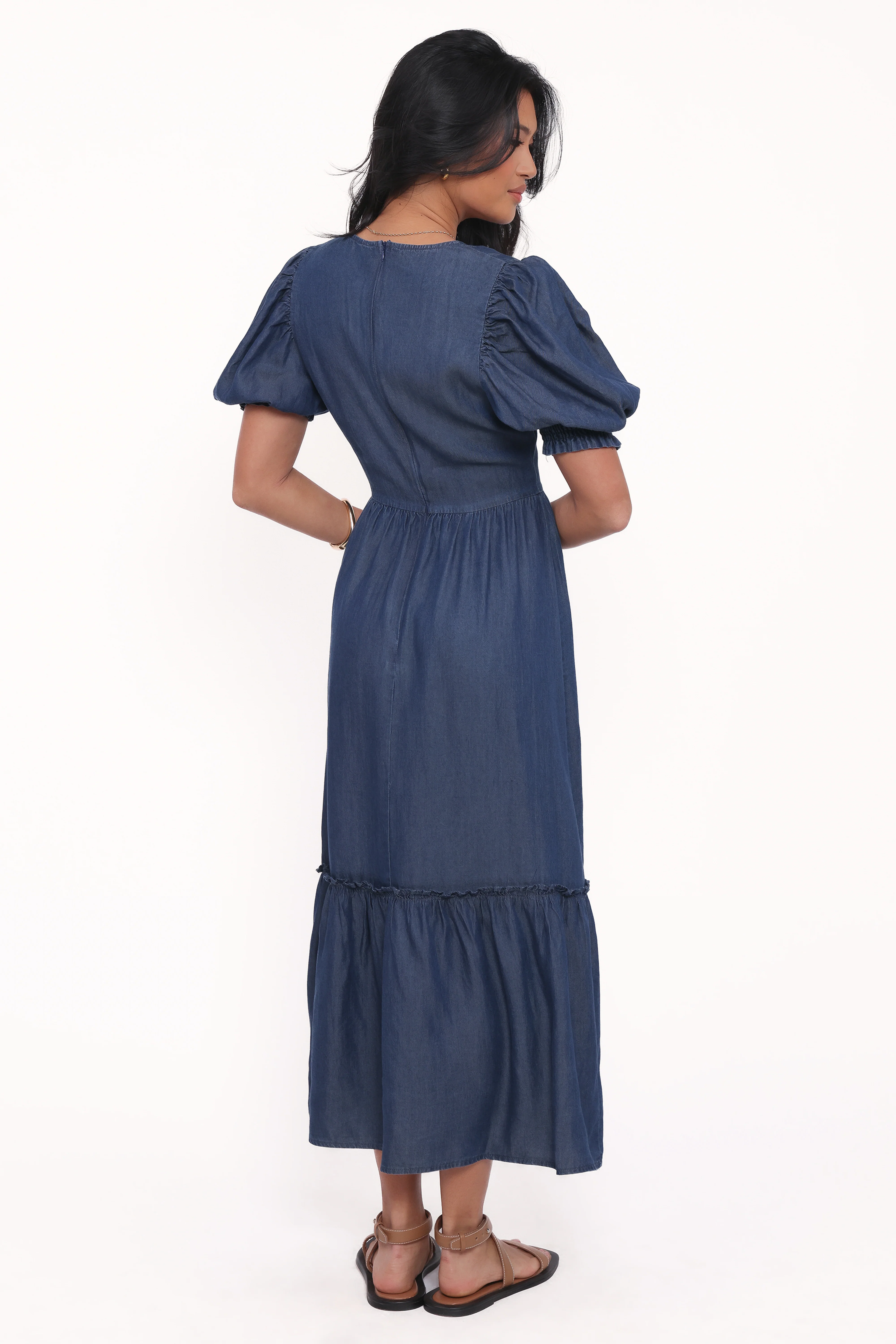 Steele Puff Sleeve Midi Dress - Dark Denim