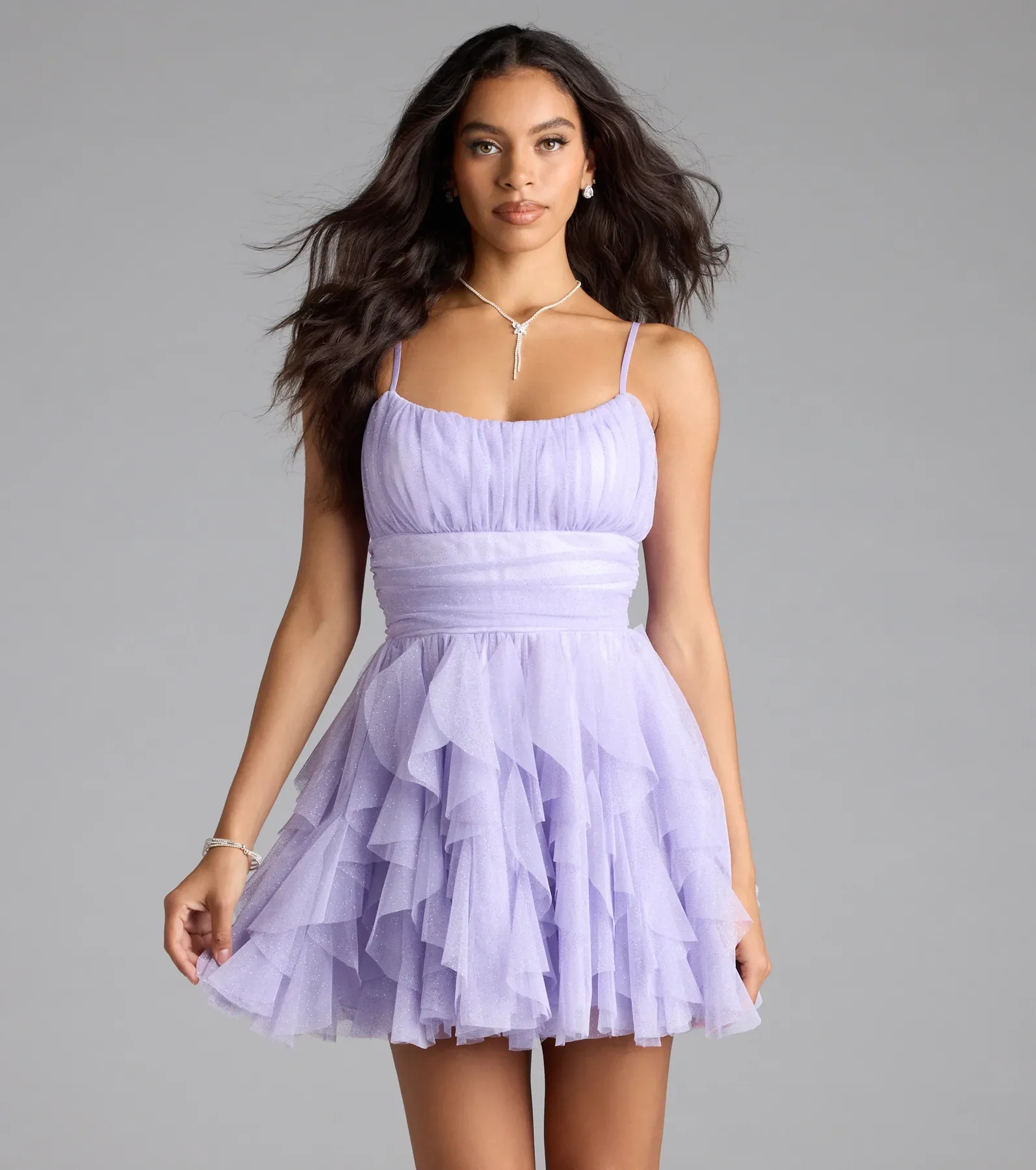 Louisa Ruffle Glitter Skater Short Dress