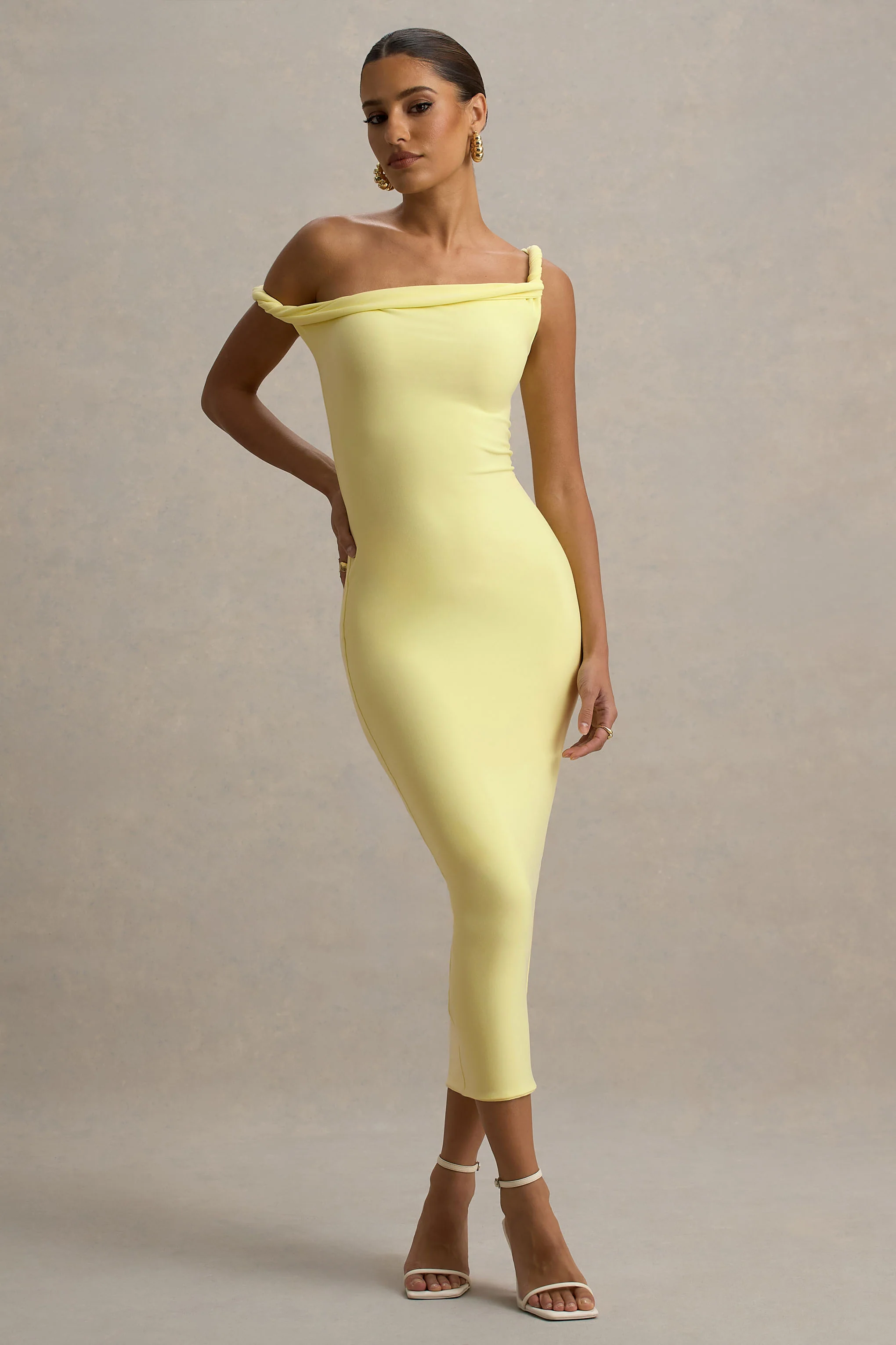 Salome | Lemon Twisted Asymmetric Midi Dress