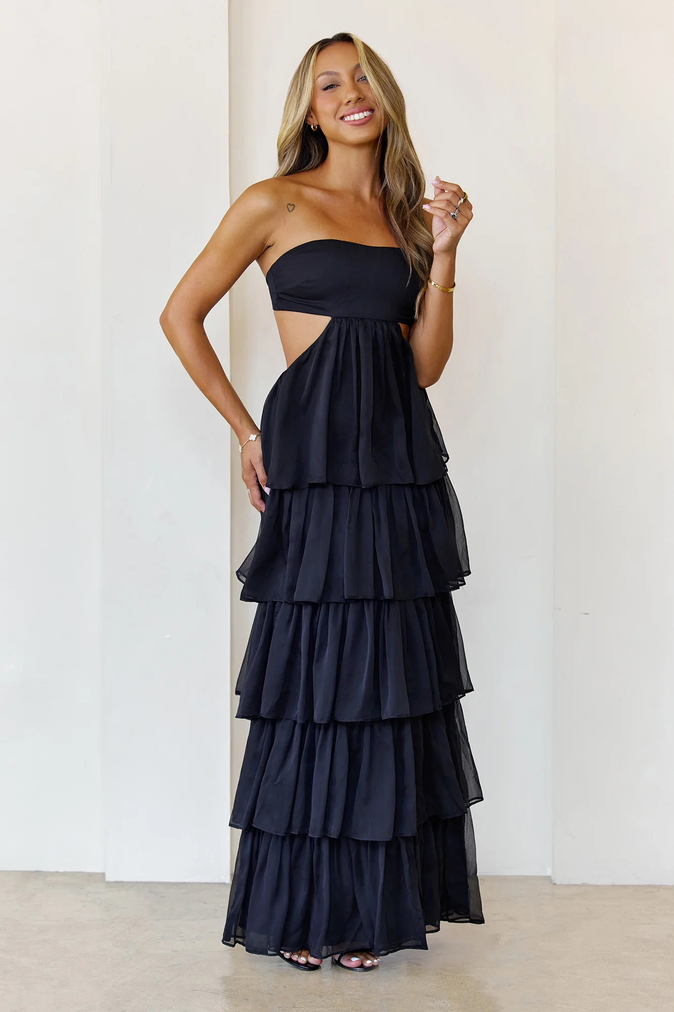 Luxe Mode Strapless Maxi Dress Black