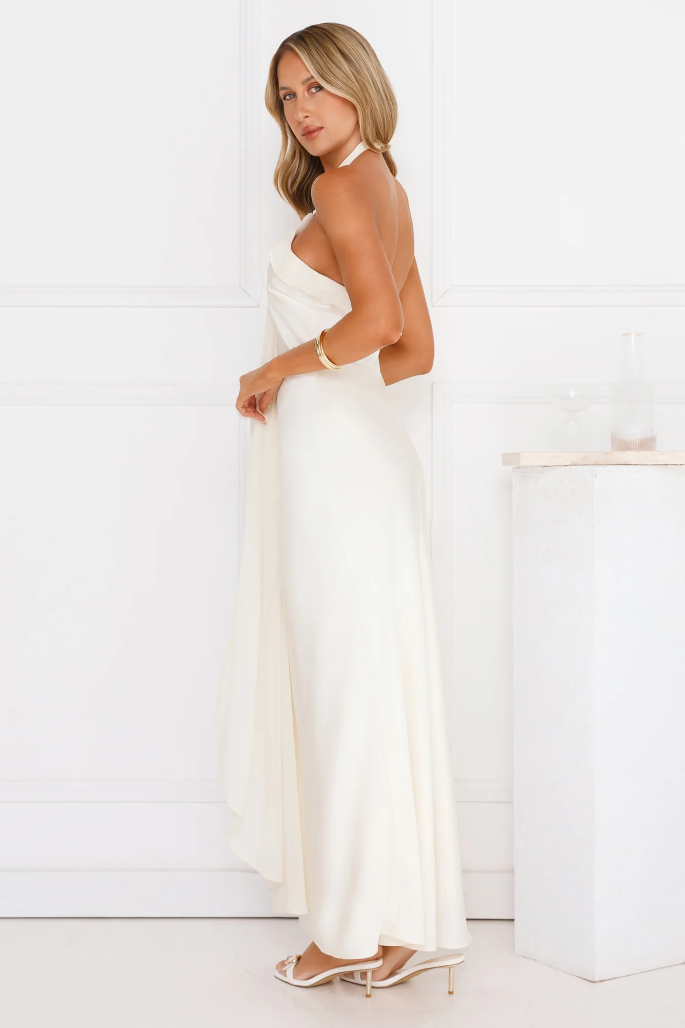 Luxora Lady Halter Satin Maxi Dress Yellow