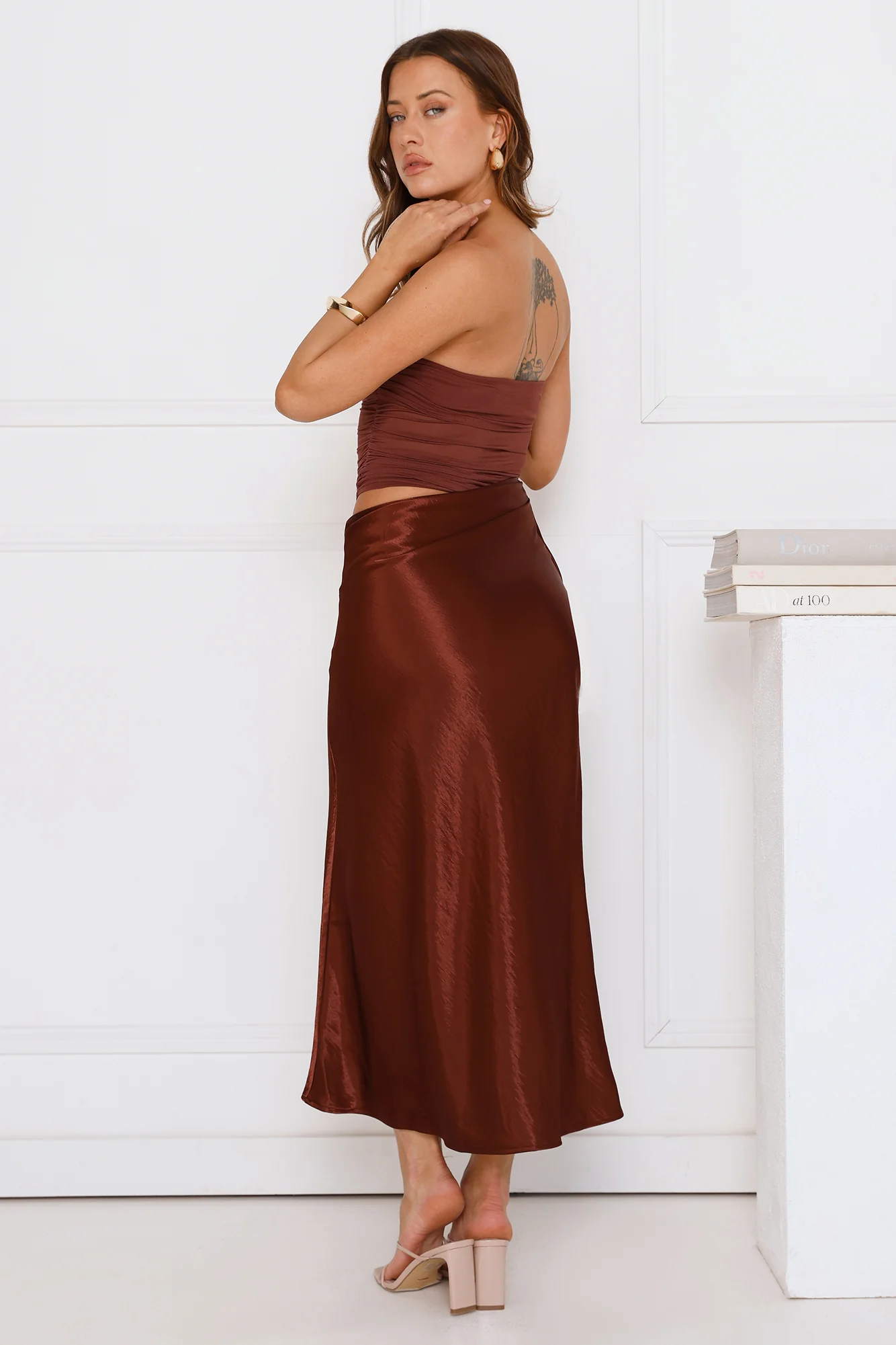 Luxe Attitude Satin Mesh Strapless Maxi Dress Pink