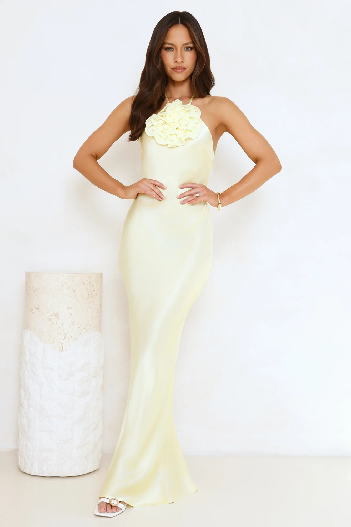 Piazza Nights Satin Maxi Dress Yellow