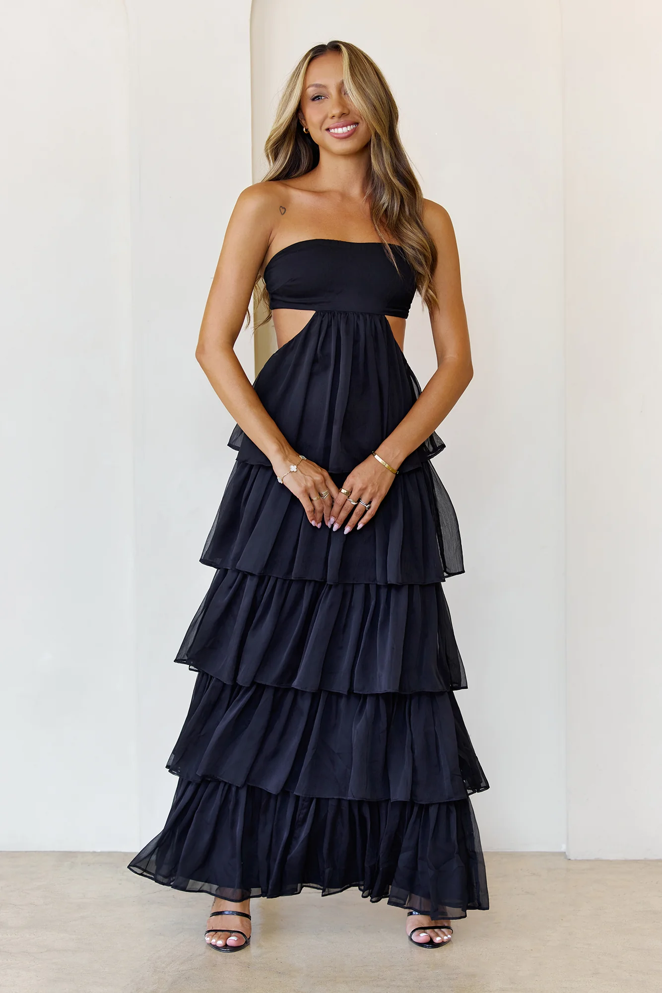 Luxe Mode Strapless Maxi Dress Black