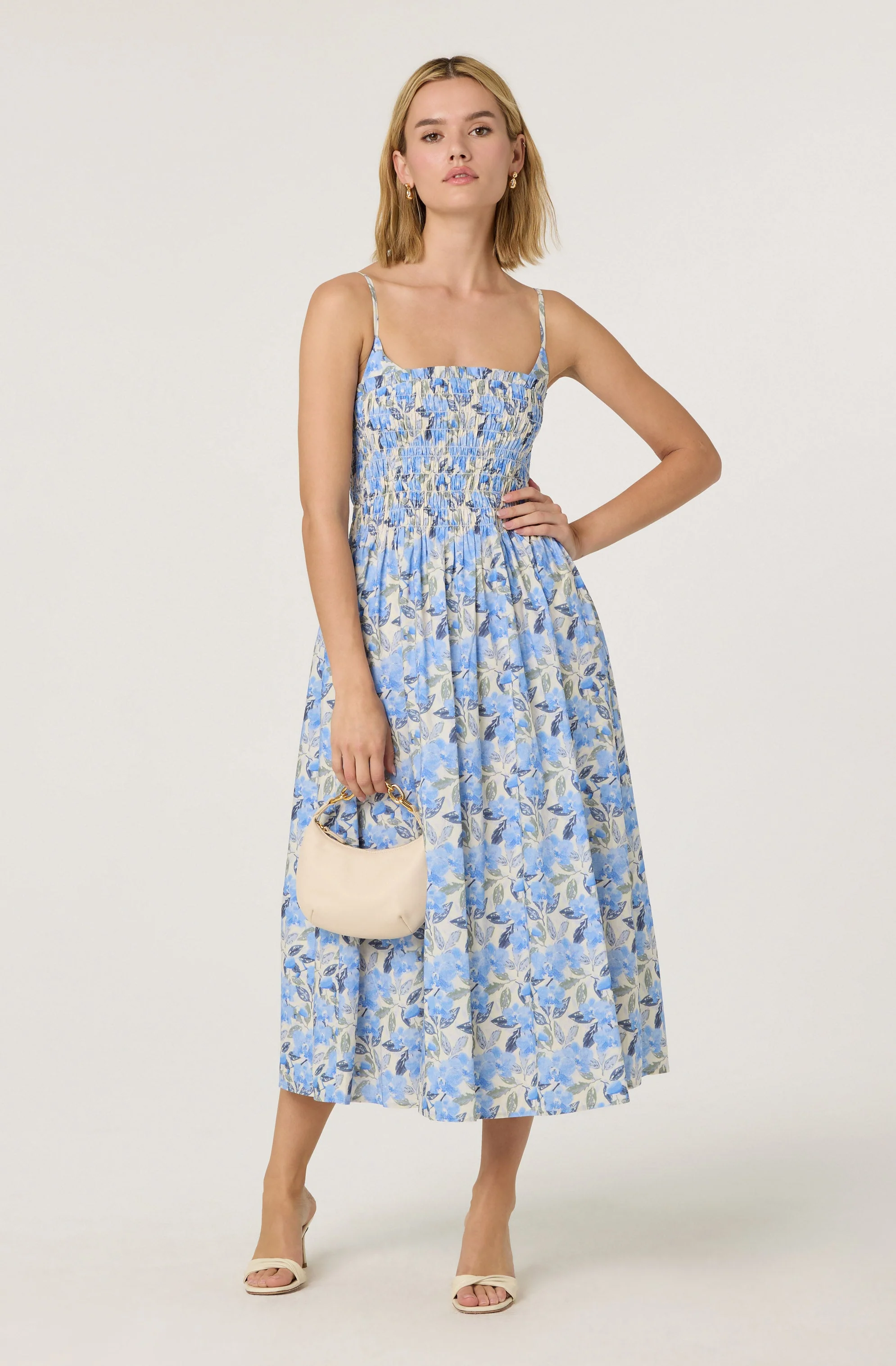 Smocked Floral Midi Dress