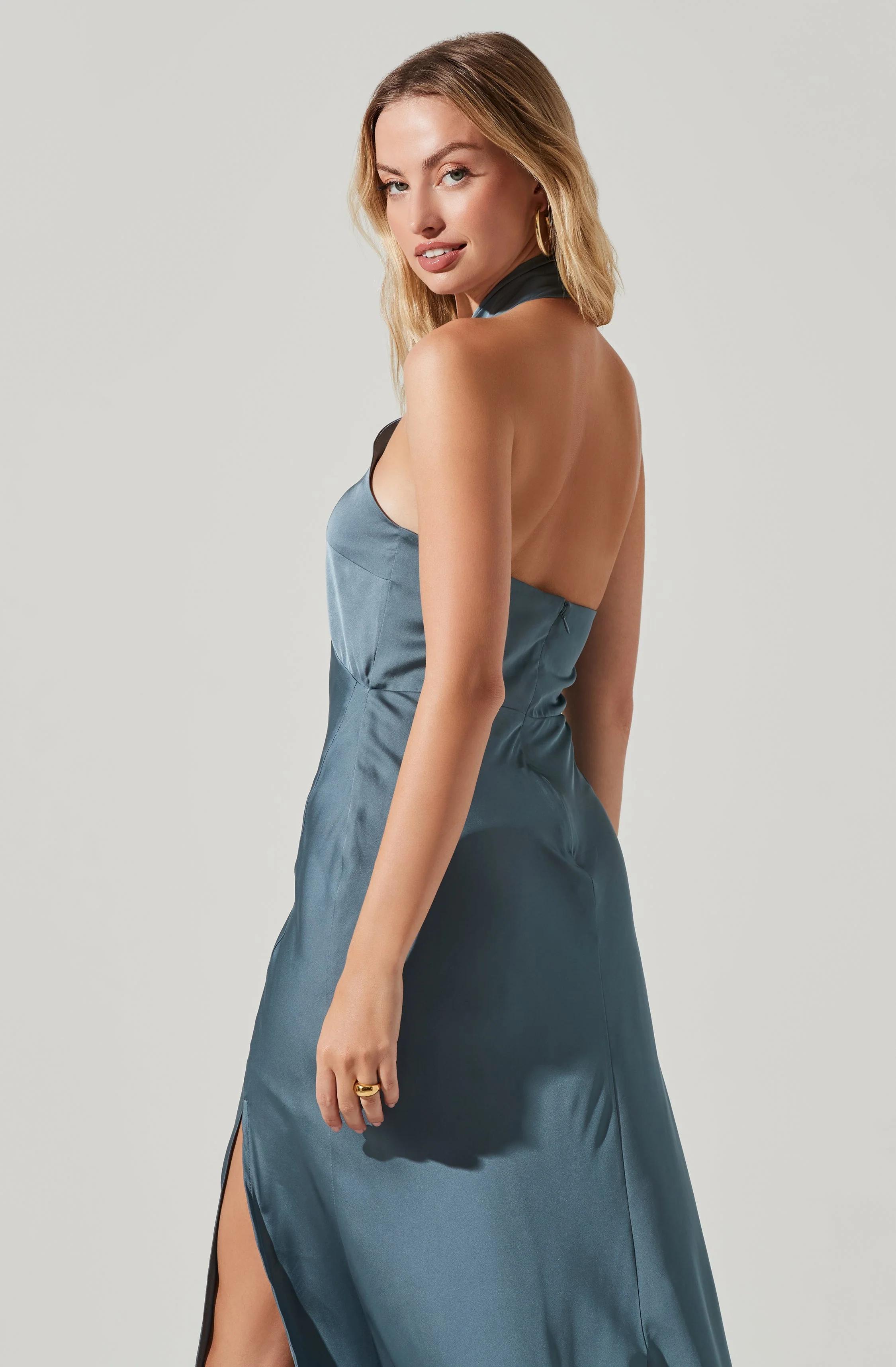 Marissa Satin Halter Neck Midi Dress