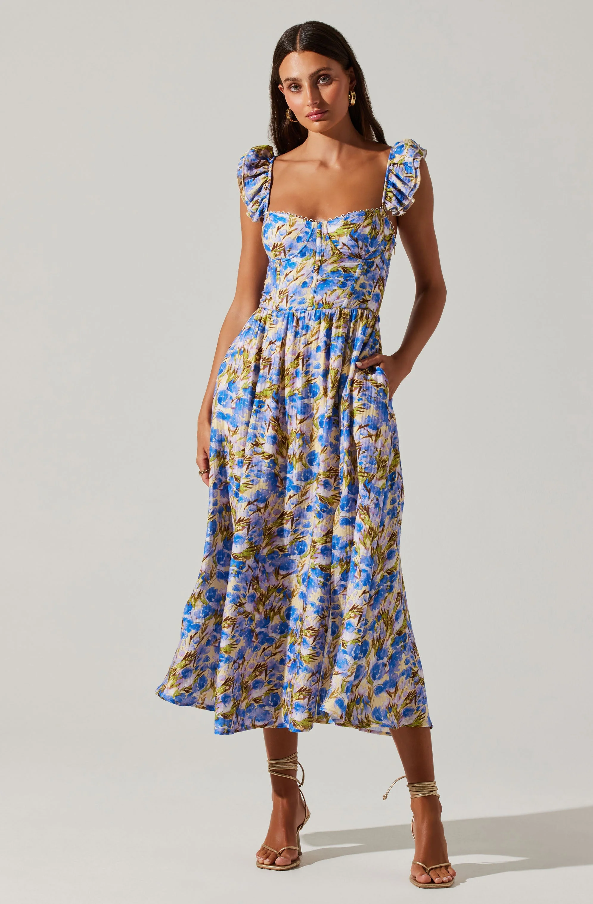 Wedelia Floral Bustier Midi Dress