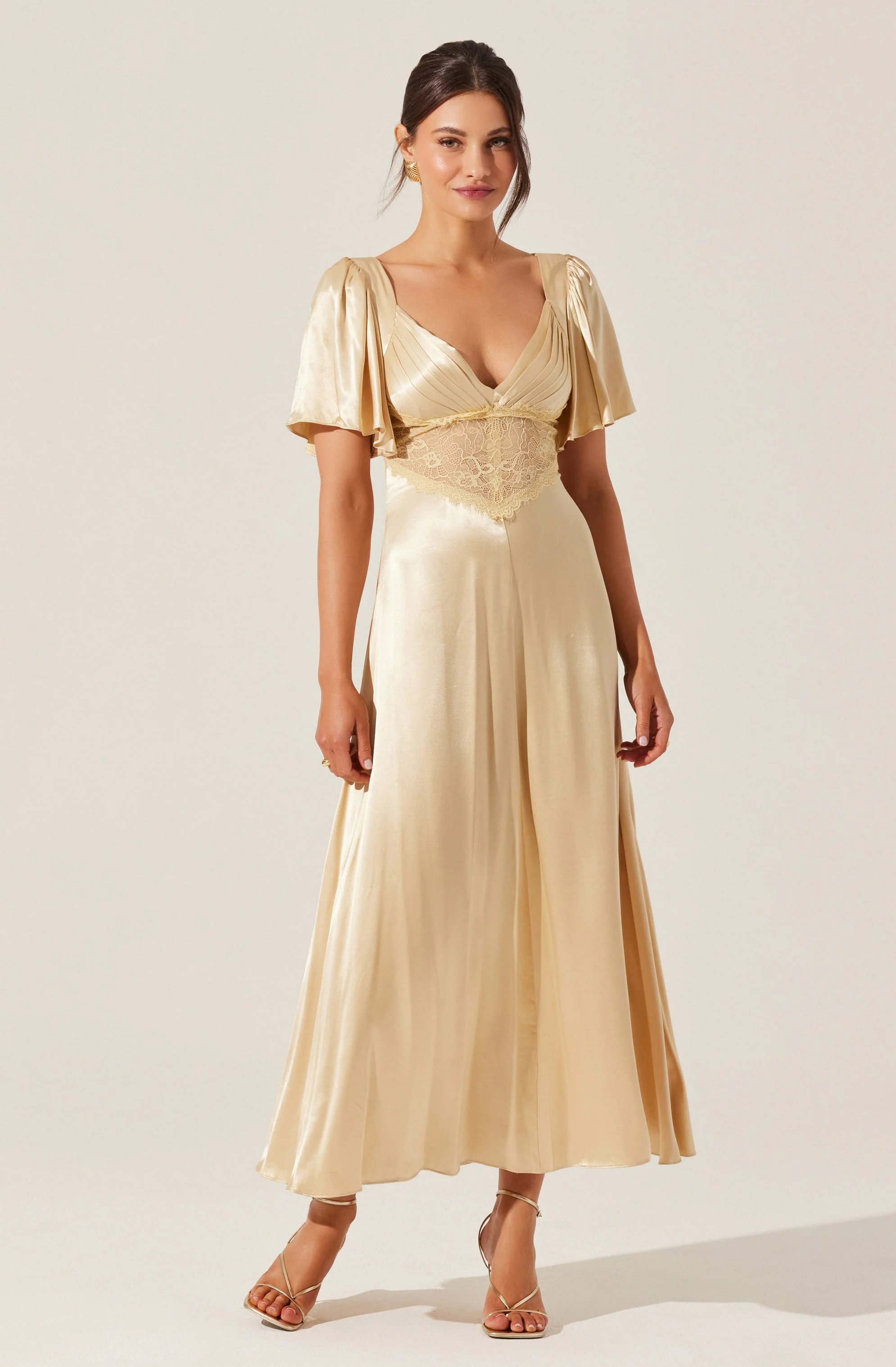 Aurelia Satin V-Neck Midi Dress