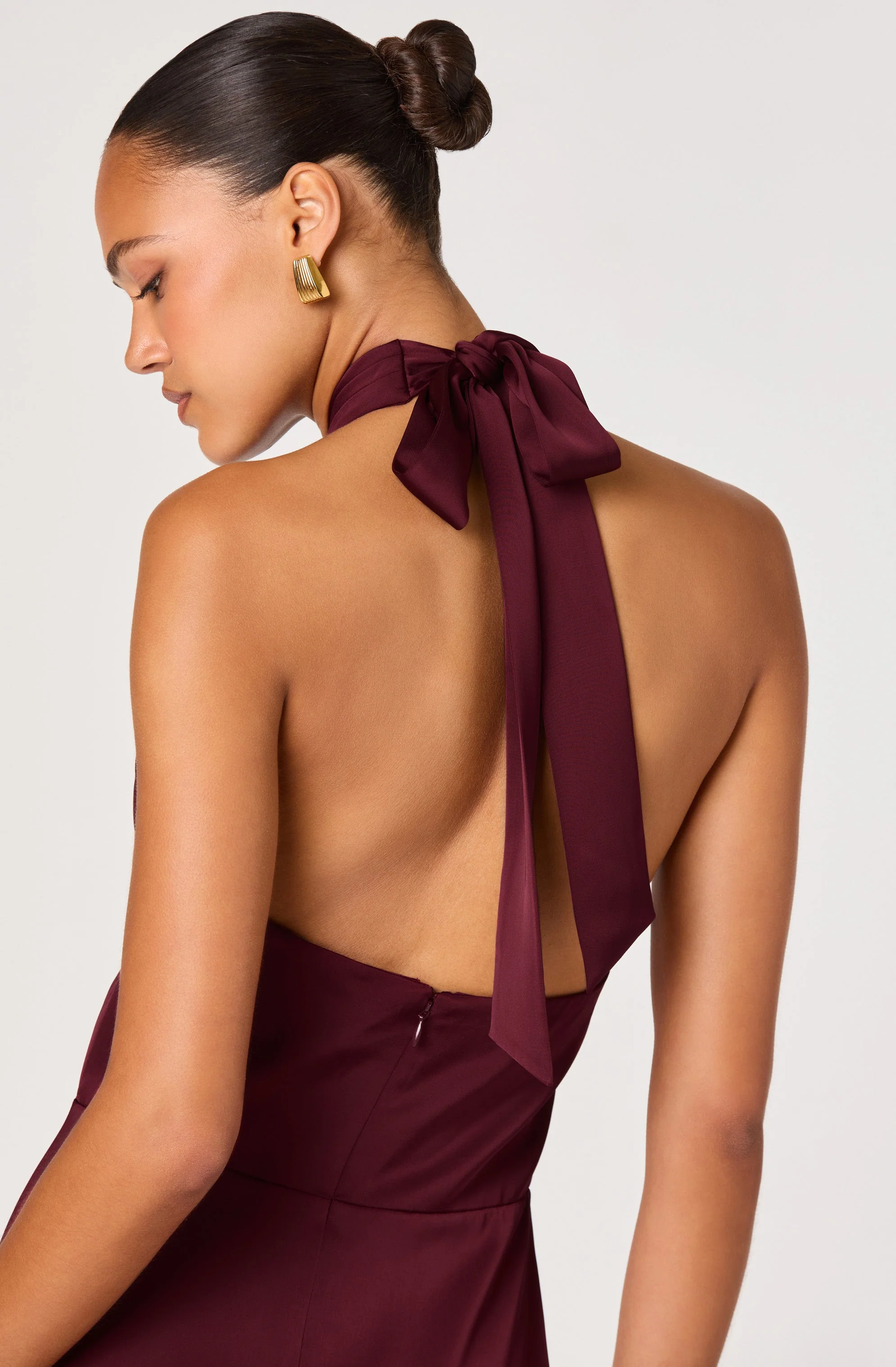 Satin Crossover Halter Midi Dress