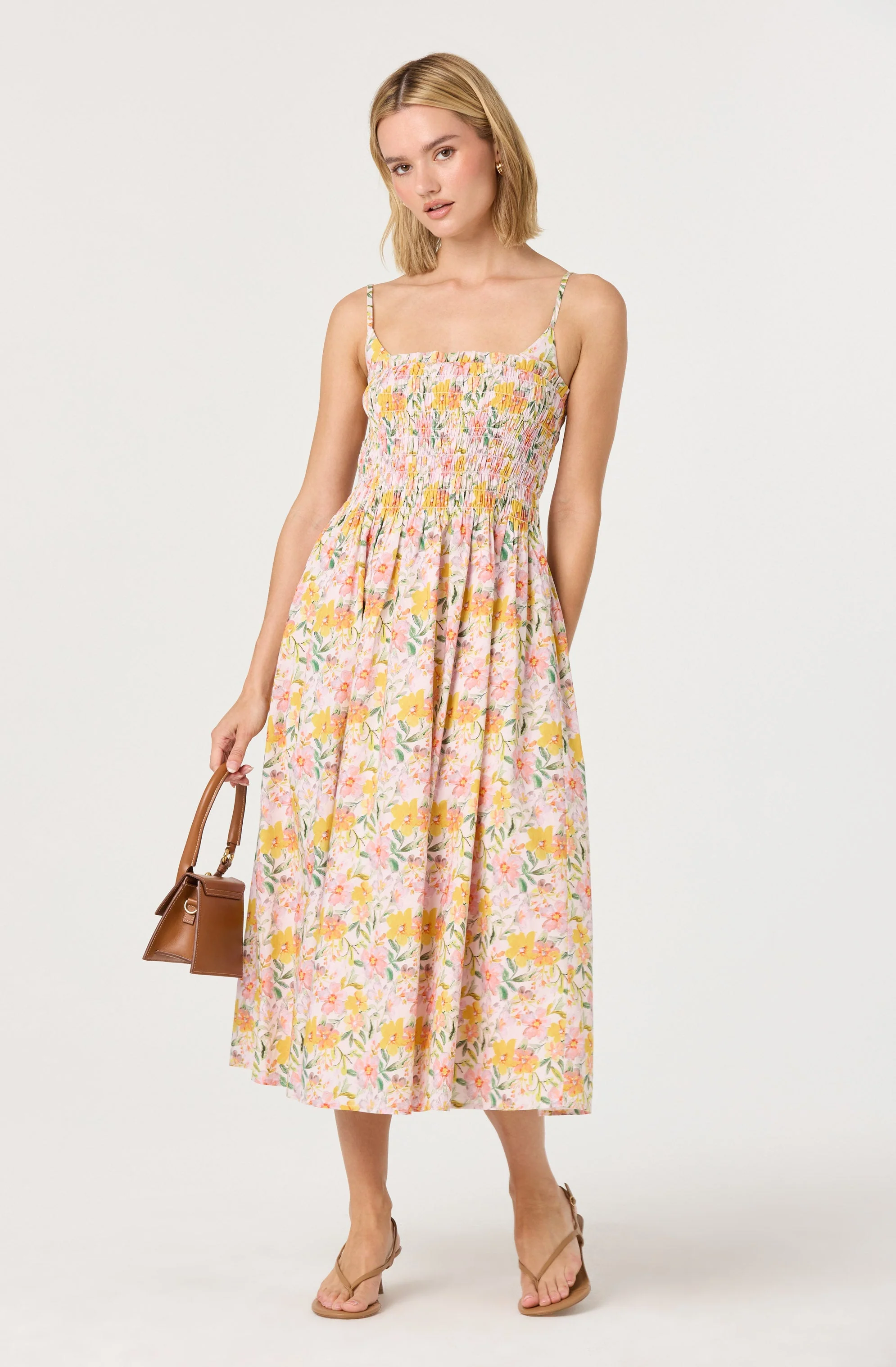 Smocked Floral Midi Dress