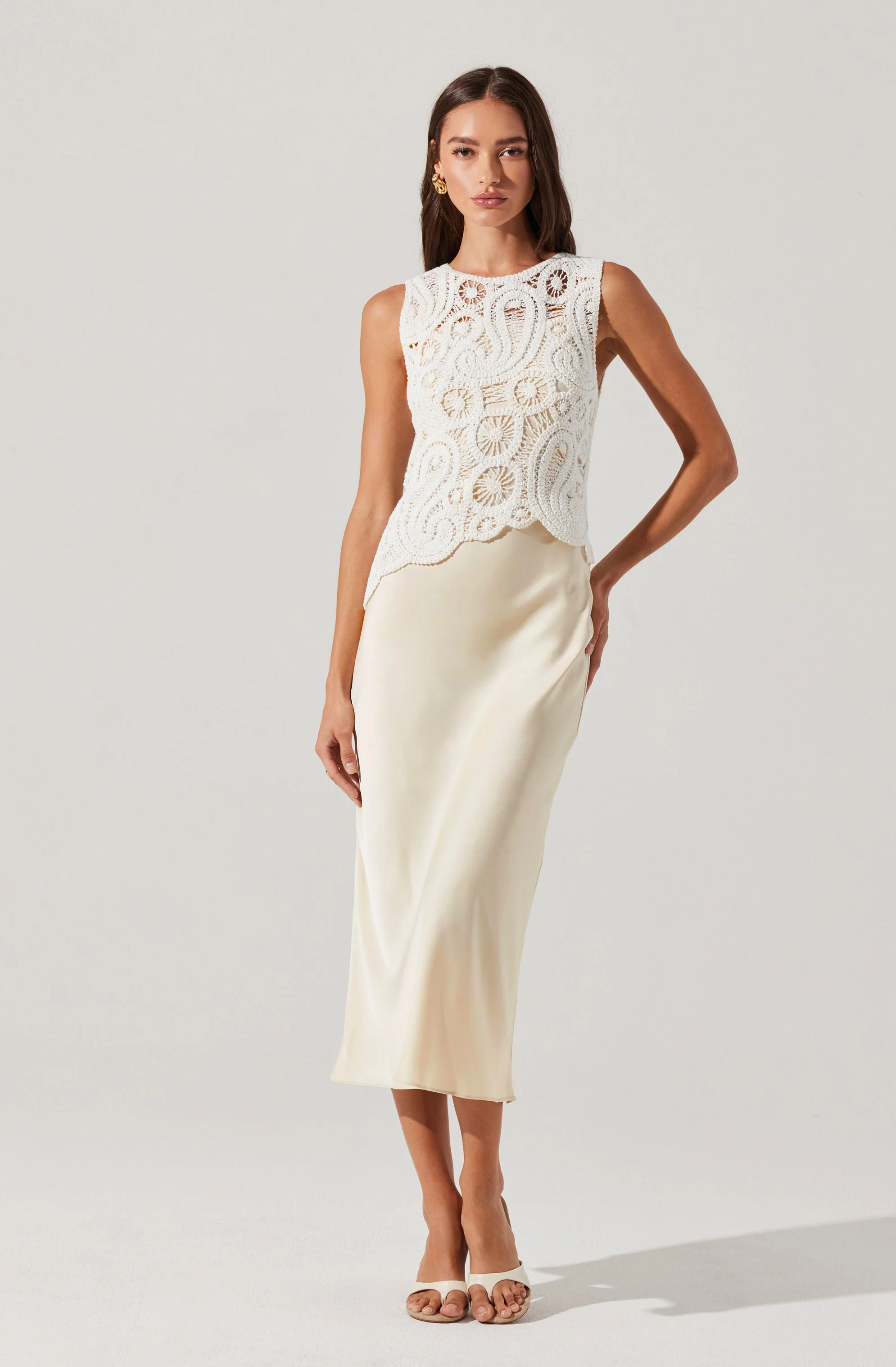Martina Crochet-Layered Satin Dress